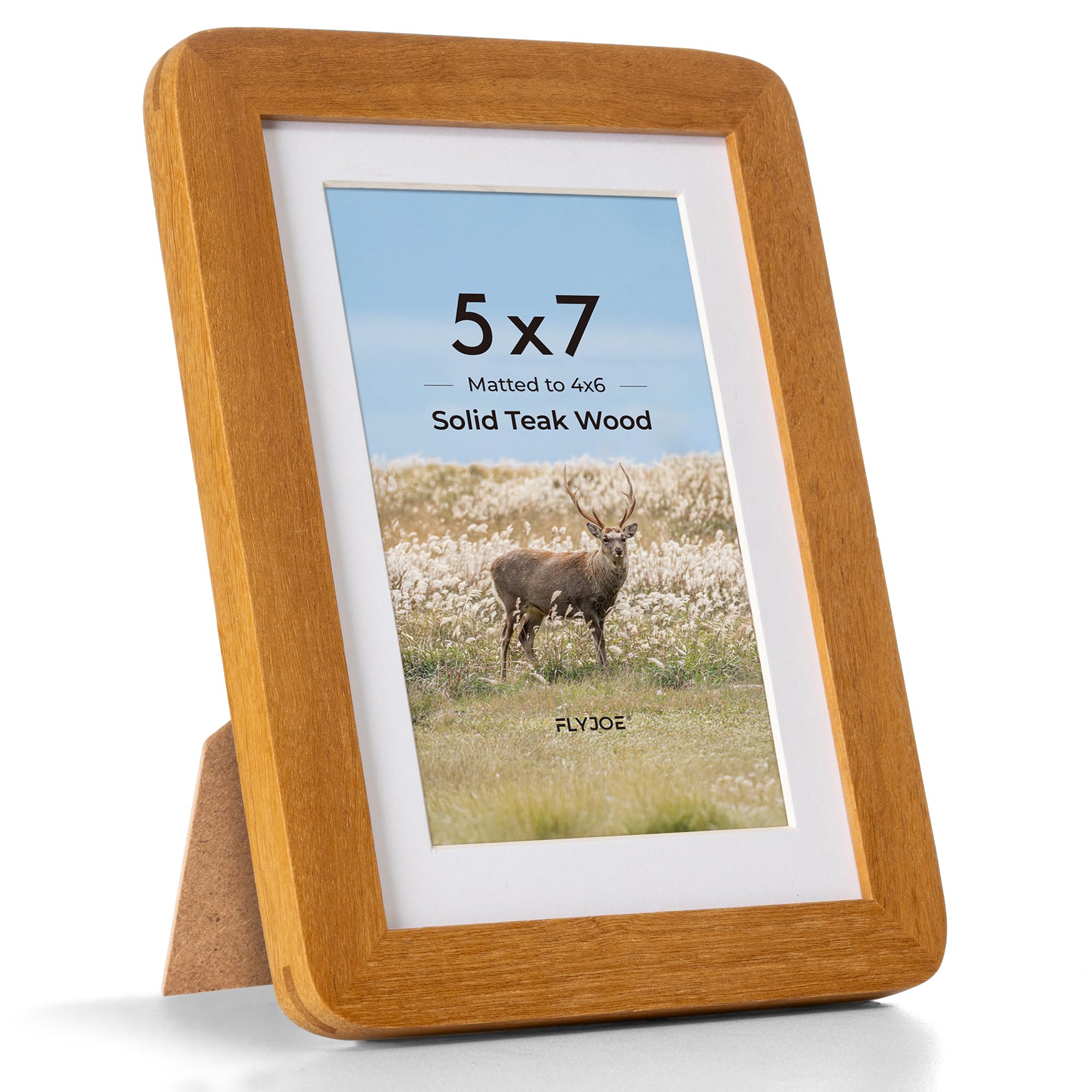 FLYJOE 5x7 Picture Frame - Solid Teak Wood 5 x 7 Photo Frame, 5''x7'' Frame With Mat For…