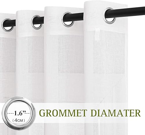Miniatura 3 de NICETOWN Cortinas cortas blancas para ventanas pequeñas, con ojales, mezcla de lino semitransparente, cortinas y cortinas de cocina casuales y