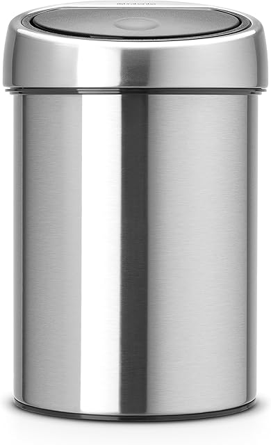 Brabantia 3L Touch Bin with Removable Bucket (Matt Steel) Small Bathroom Rubbish Waste Bin, Wall-Mounted or -Standing