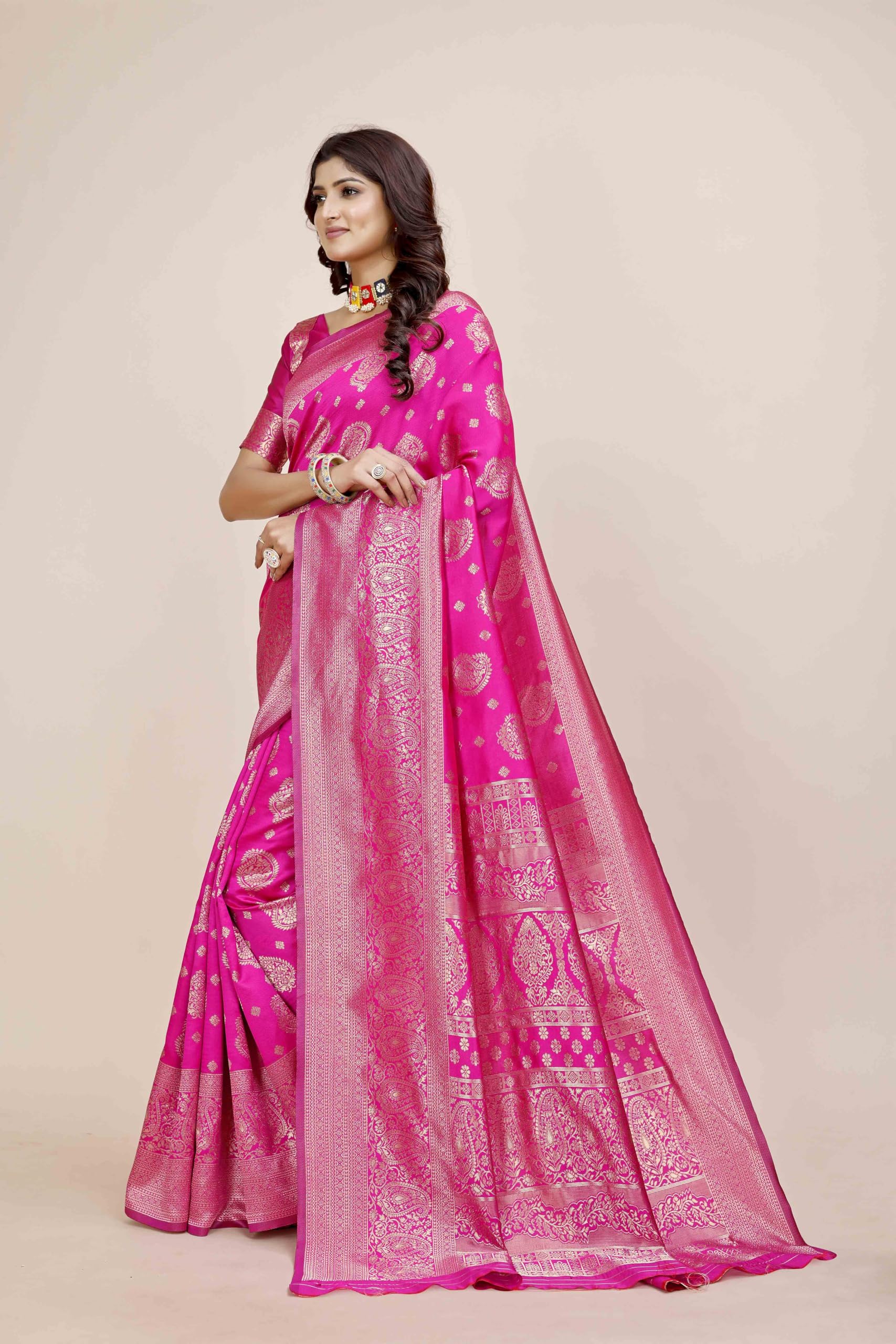 Shasmi Women's Banarasi Saree Pure Kanjivaram Silk Saree Soft New Ladies 2025 Design Wear Pattu Sarees Latest Party Sari Collections With Blouse Piece For Wedding Sadi (Pari-218 Rani)