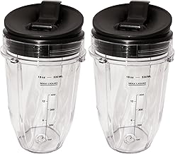 Blendin 18 Ounce Small Cup Jar with Sip N Seal Lids - Replacement Cup Compatible with Nutri Ninja Auto-iQ 1000w Series and Duo Blenders - Premium Blender Cups Replacement (2 Pack)
