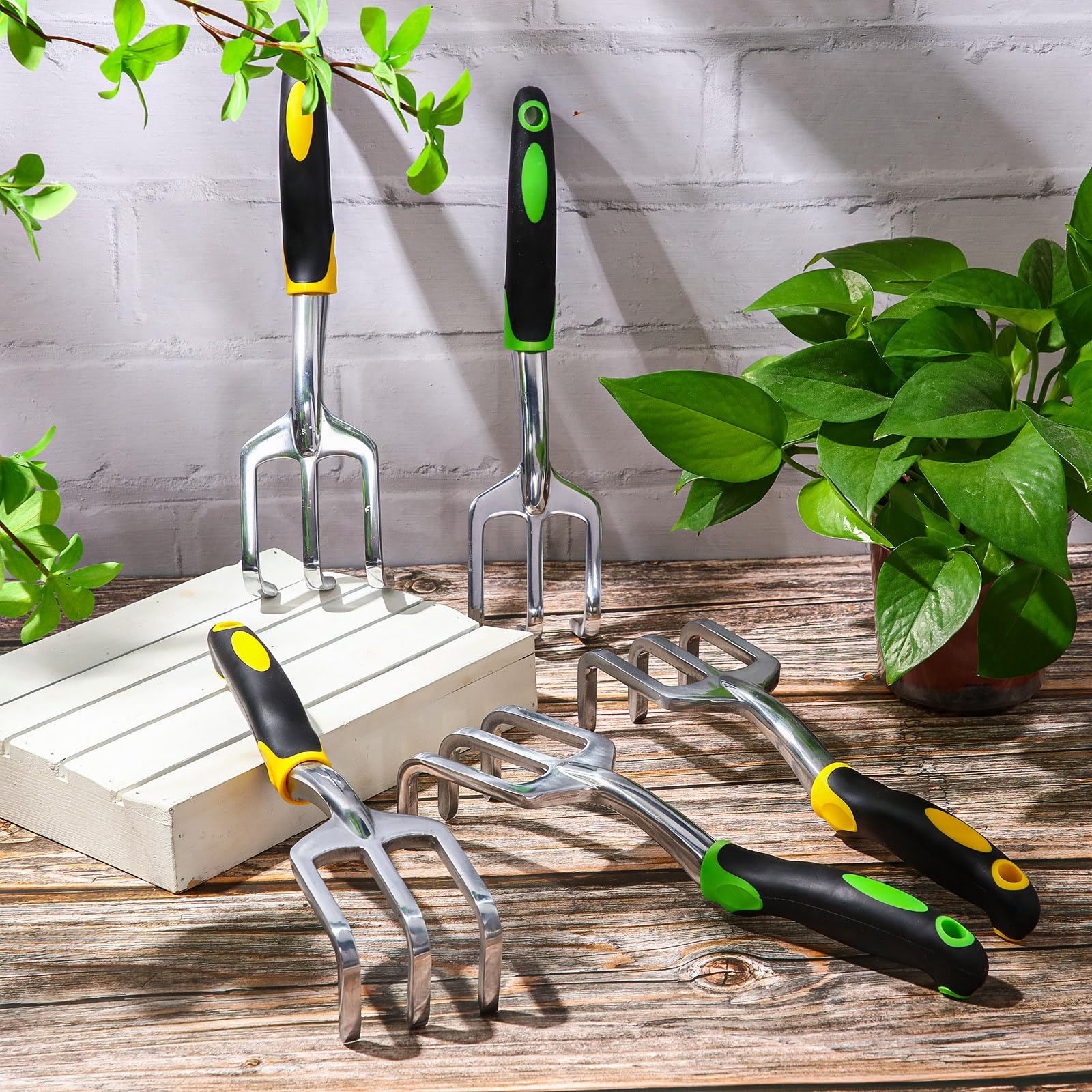 Yaocom 12 cultivadores de mano de jardín de aleación de aluminio resistente, herramienta de jardín para jardinería, rastrillo de mano con mango suave de TPR para jardín, césped, patio, granja, hogar,