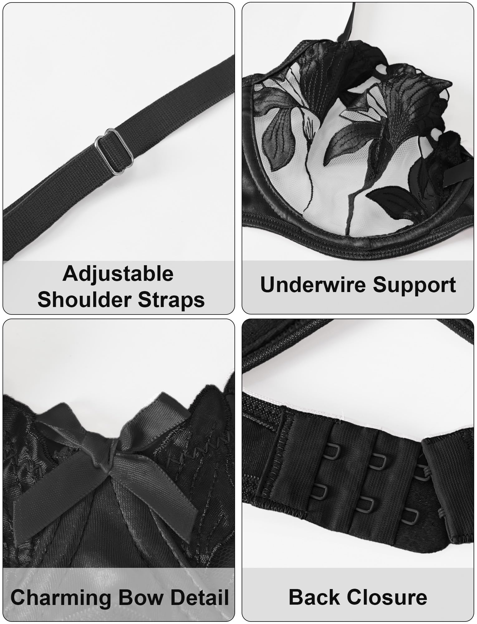 Panegy Sexy Reggiseno e Slip Set Ricamato Due Pezzi Push Up Lingerie Set Boudoir Anniversario