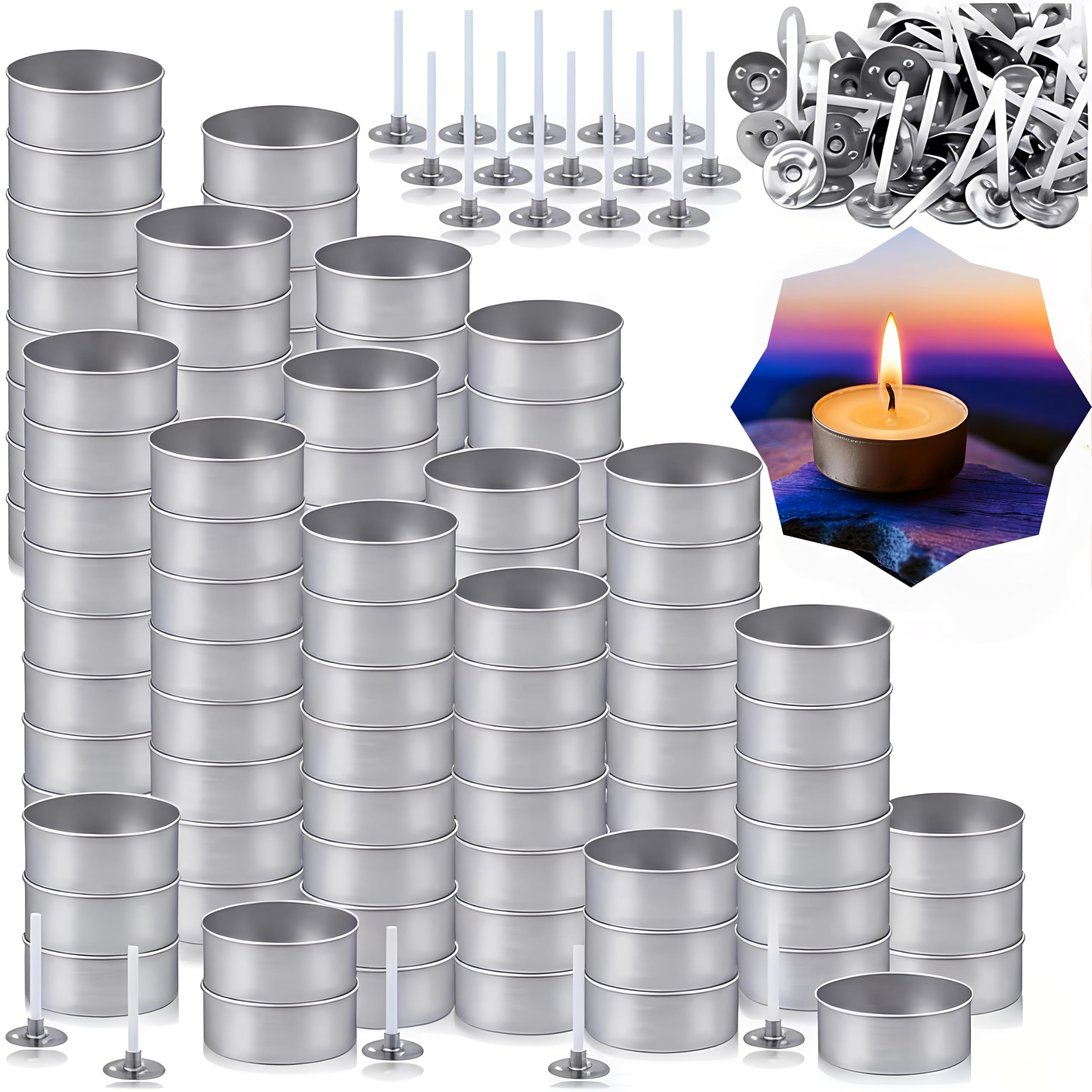 tealight candle making kit – 100 aluminium cups (35×10 mm) + 100 wicks | empty tealight containers | 3–4 hour burning time | ideal for diwali, home decor & parties