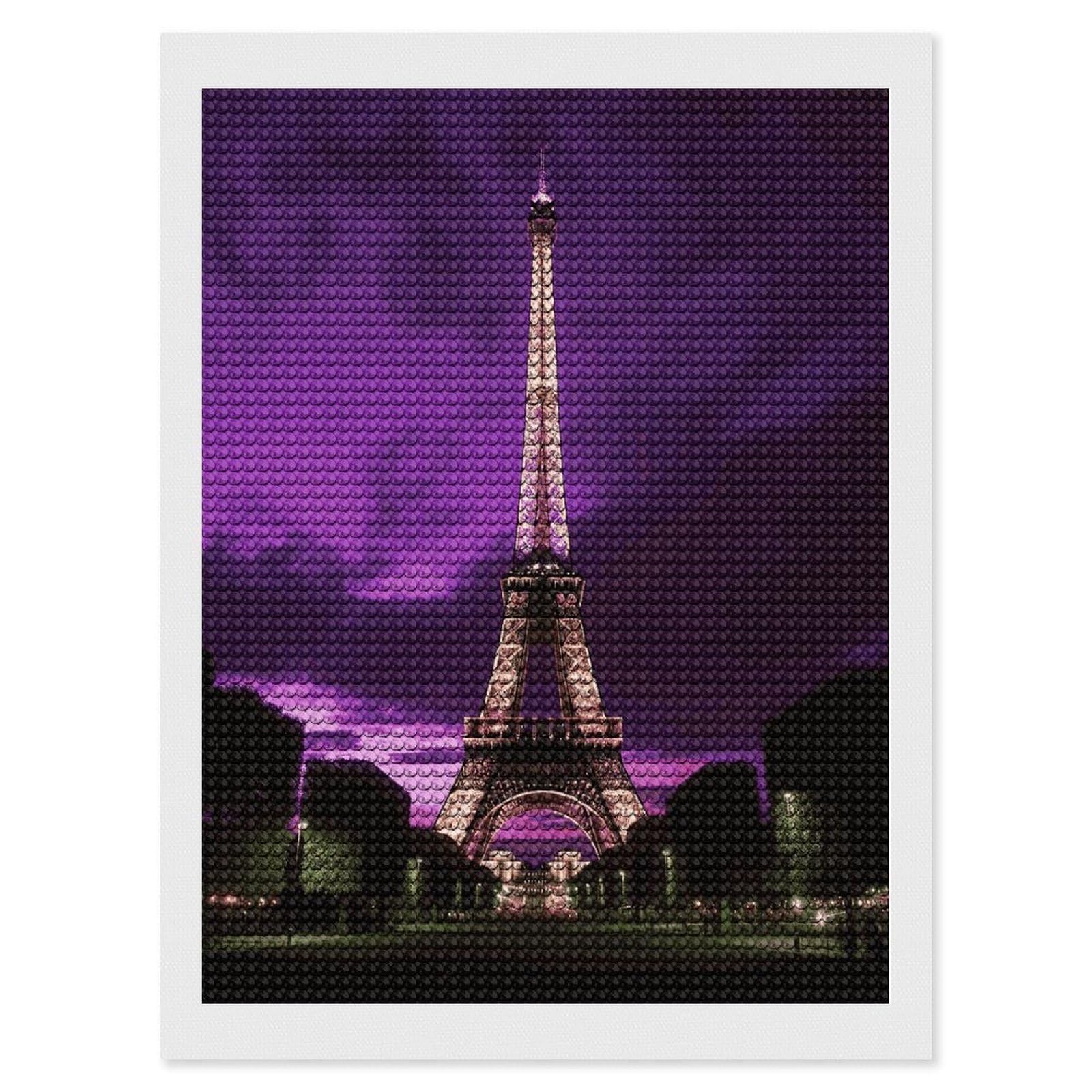 FekiLoot Purple Eiffel Tower Diamond Painting Kits for Beginners DIY Diamond Art Kits for Adults Full Drill Round Diamond Dot Gem Art Painting Fun DIY Crafts for Home Kitchen Wall Decor Gift 12"x16"
