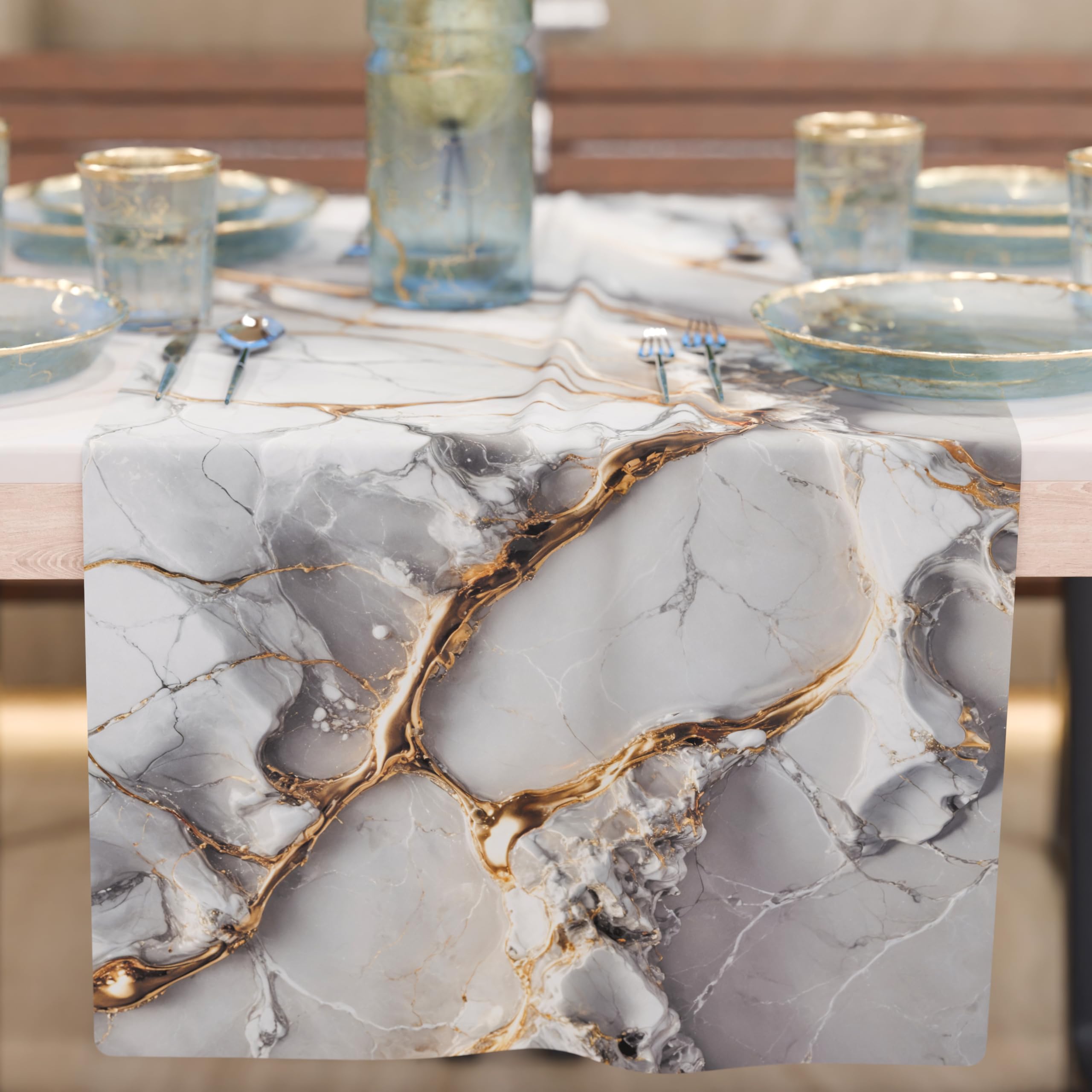 PETTI Artigiani Italiani - Modern Elegant Grey Marble Effect Table Runner, 100% Made in Italy