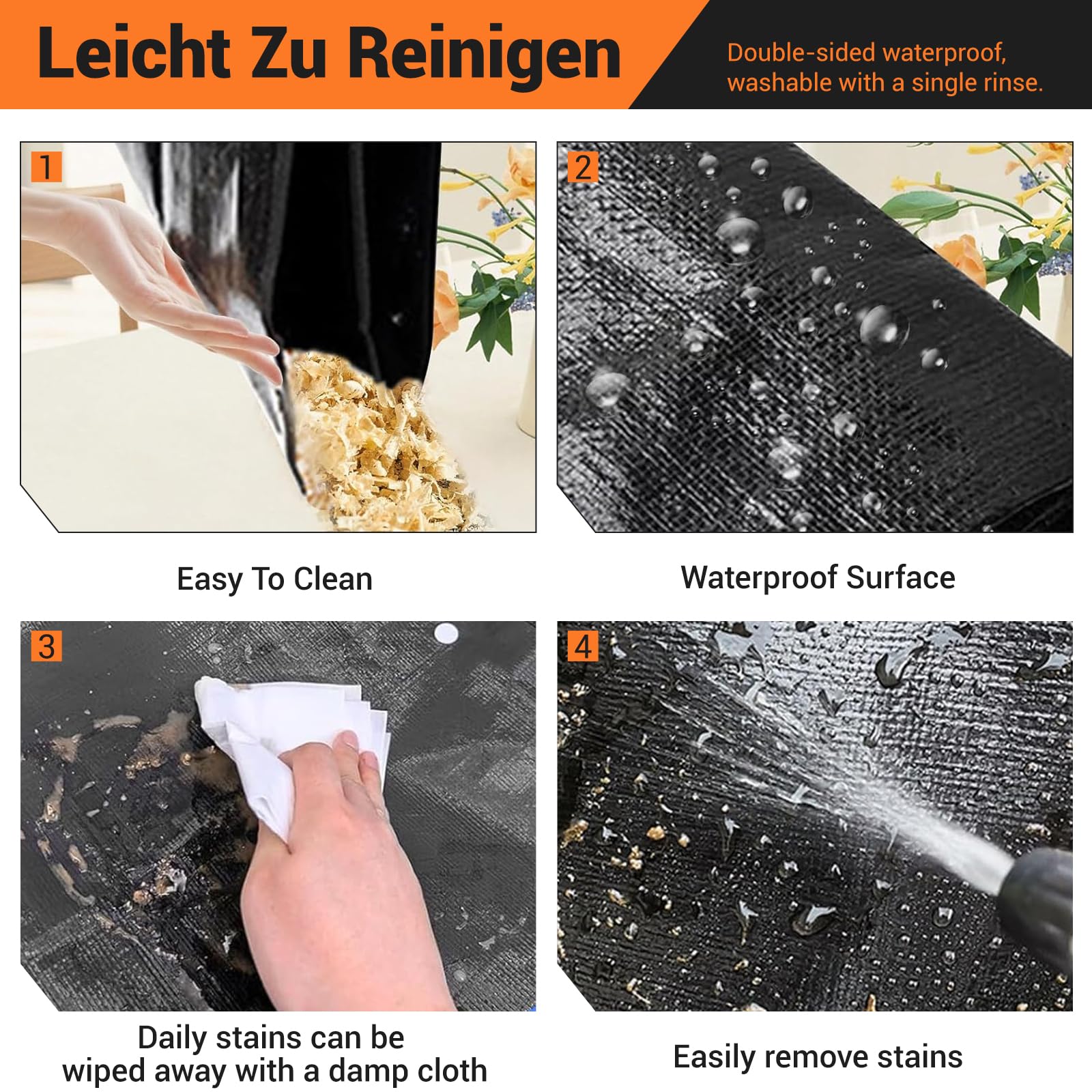Wasserdichte Haustier-Laufgittermatte 150 x 100 cm Schwarz - Kaninchen Unterlage, Wiederverwendbare & Waschbare Käfigunterlage für Kaninchen, Meerschweinchen, Hamster und andere Kleintiere