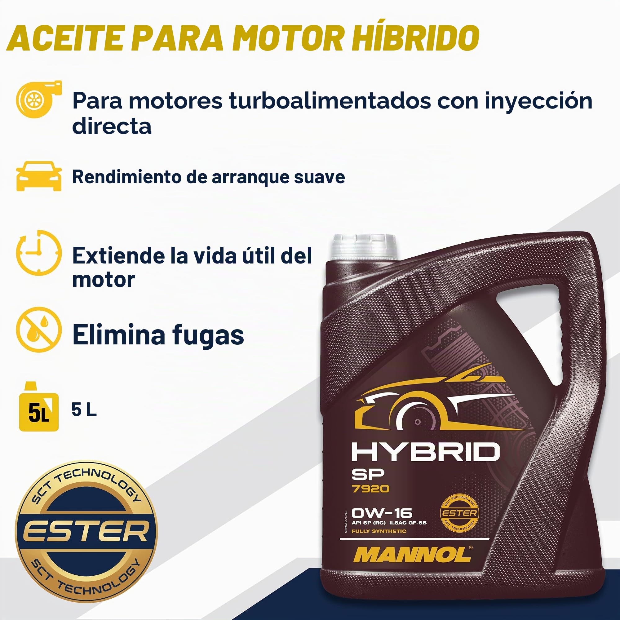 MANNOL Aceite de motor 0W-16 HYBRID API SP-RC SP 5L Compatible con TOYOTA Yaris Hatchback P13, SUZUKI Baleno II Hatchback FW, EW