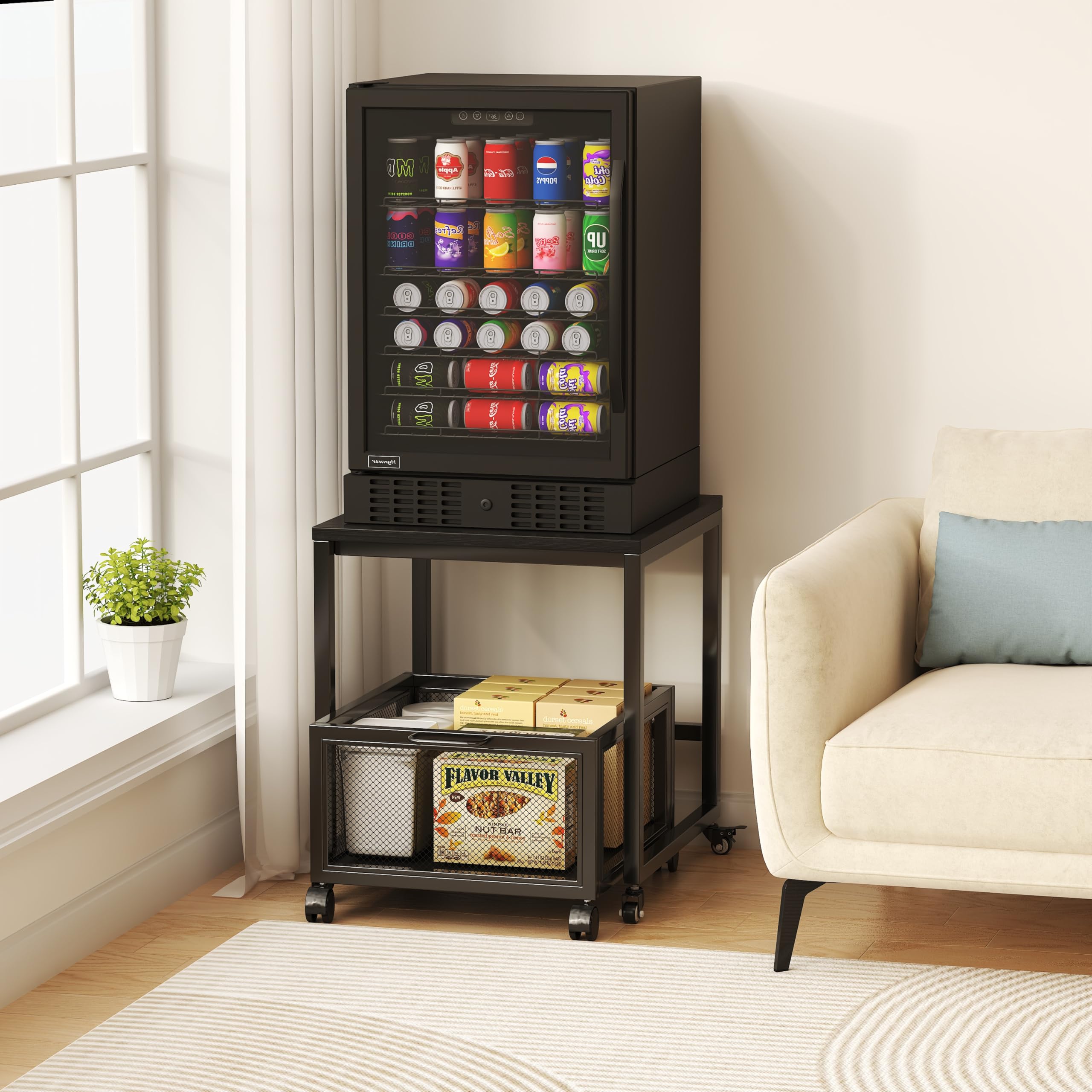 Tavolo per stampante con stoccaggio Drawer, supporto per stampante con ruote universali, supporto per stampante portatile in legno e metallo, 50 x 50 x 43 cm, portata fino a 70 kg, per ufficio, casa