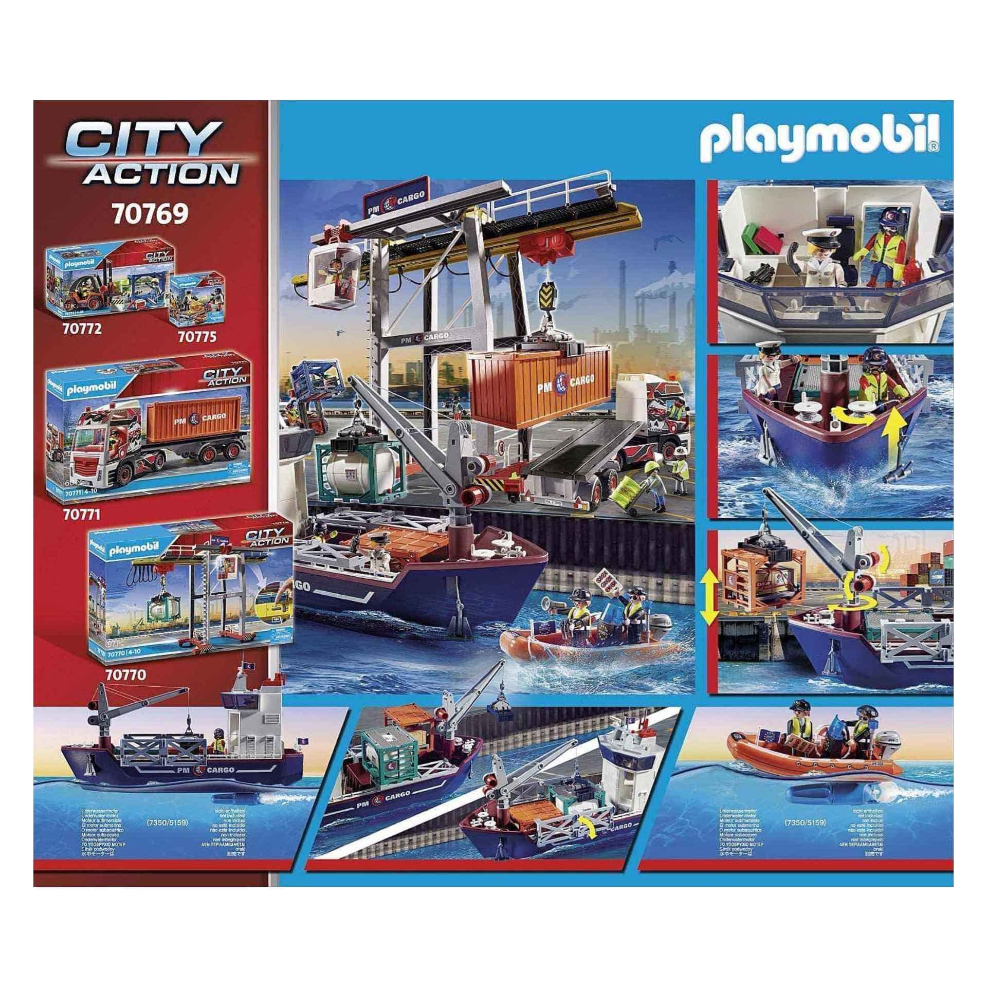 PLAYMOBIL City Action 70769 Großes Containerschiff mit Zollboot, Schwimmfähig, Ab 4 Jahren