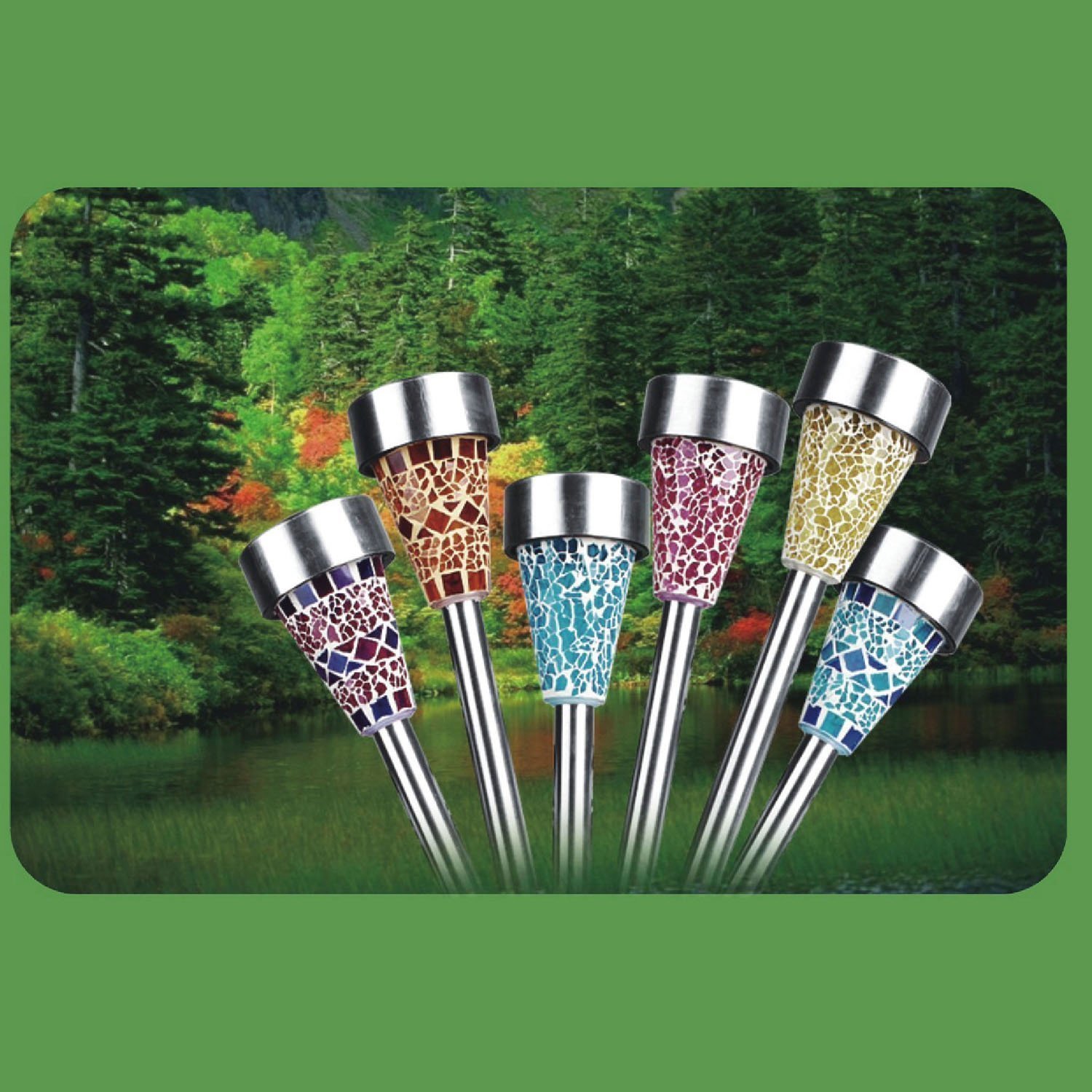 Mosaik Solarleuchte Wasserdichte Solar Gartenleuchte Bodenleuchte Außen Garten Licht,Edelstahl Außenleuchte Solarlampe Dämmerungsschalter Perfekt für Garten,Balkon und Terrasse (6pcs)