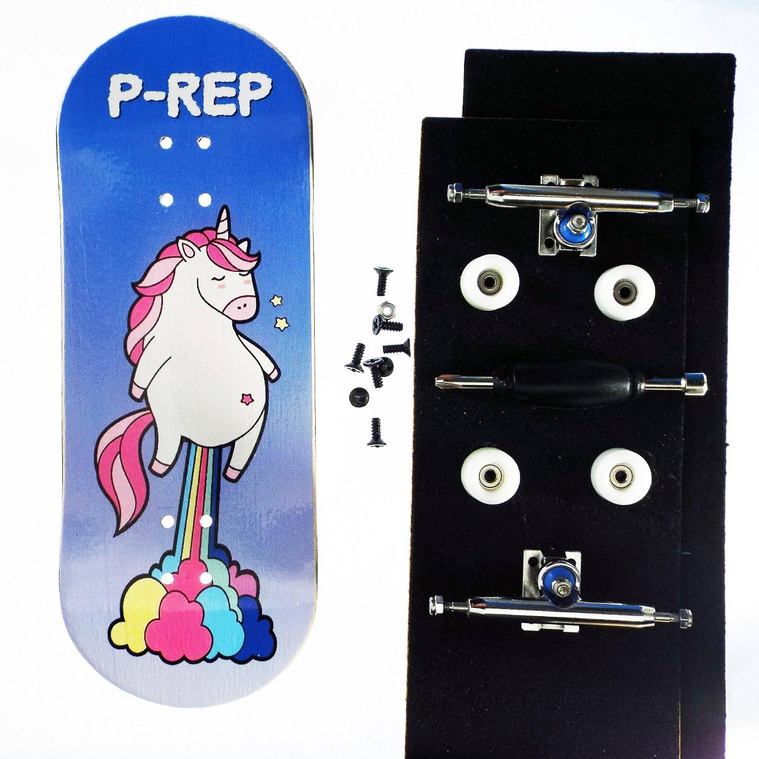 P-REP V2 Pro Performance Complete Wooden Fingerboard kit with Urethane Wheels and Bushings 34mm - Smell the Rainbow