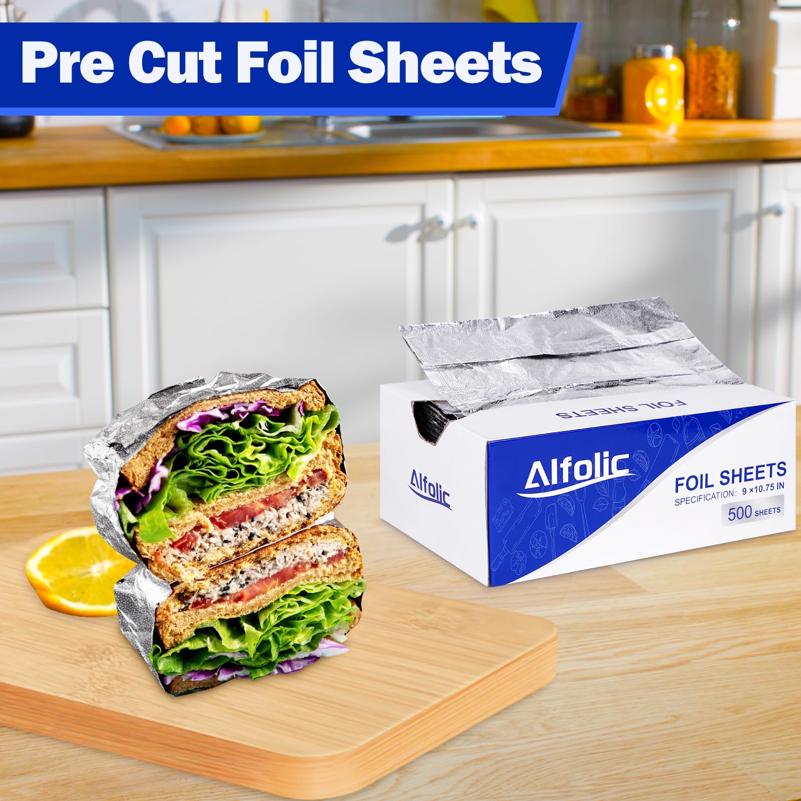 Hojas de aluminio – Papel de aluminio precortado de 9 x 10.75 pulgadas, envolturas de papel de aluminio de alta calidad para cocinar, almacenar alimentos – 500 hojas