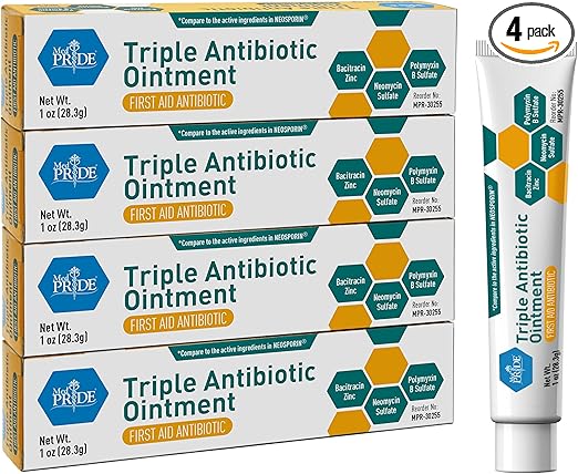 MED Pride Triple Antibiotic Pride Ointment Tube 1 Oz 4-Pack, First Aid for Minor Wounds, Scratches, Abrasions, with Zinc, Neomycin, Polymyxin