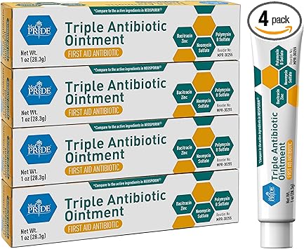 MED Pride Triple Antibiotic Pride Ointment Tube 1 Oz 4-Pack, First Aid for Minor Wounds, Scratches, Abrasions, with Zinc, Neomycin, Polymyxin