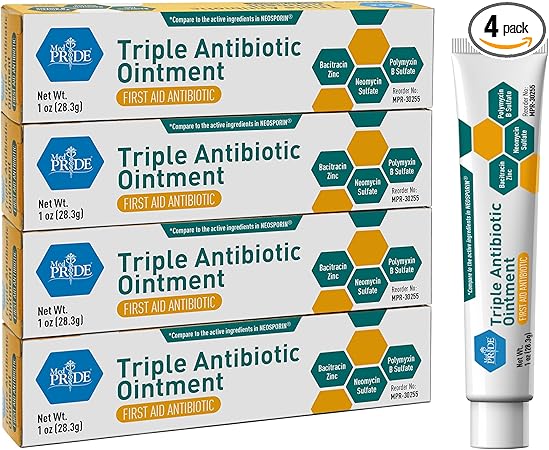 MED Pride Triple Antibiotic Pride Ointment Tube 1 Oz 4-Pack, First Aid for Minor Wounds, Scratches, Abrasions, with Zinc, Neomycin, Polymyxin