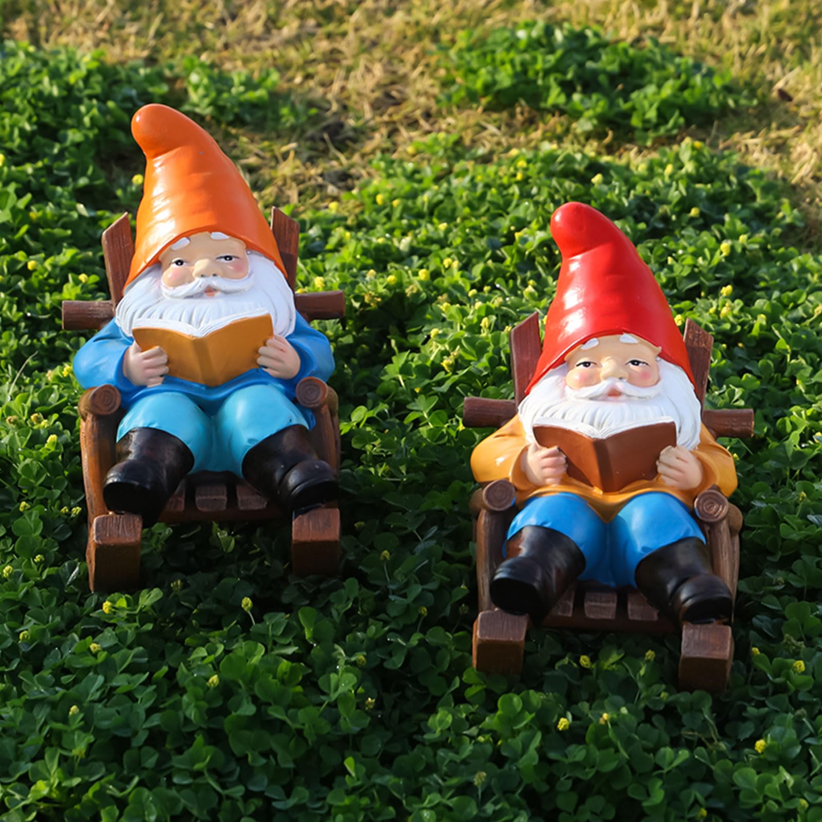 Gartenzwerge Gartendeko für Außen, Gartenfiguren für Draußen Wetterfest, Kunstharz Gartenzwerg Lustig, Harz Deko Lektüre Zwerg Figuren für Außen Innen, Tischschmuck Geschenk für Männer (2 Stück)