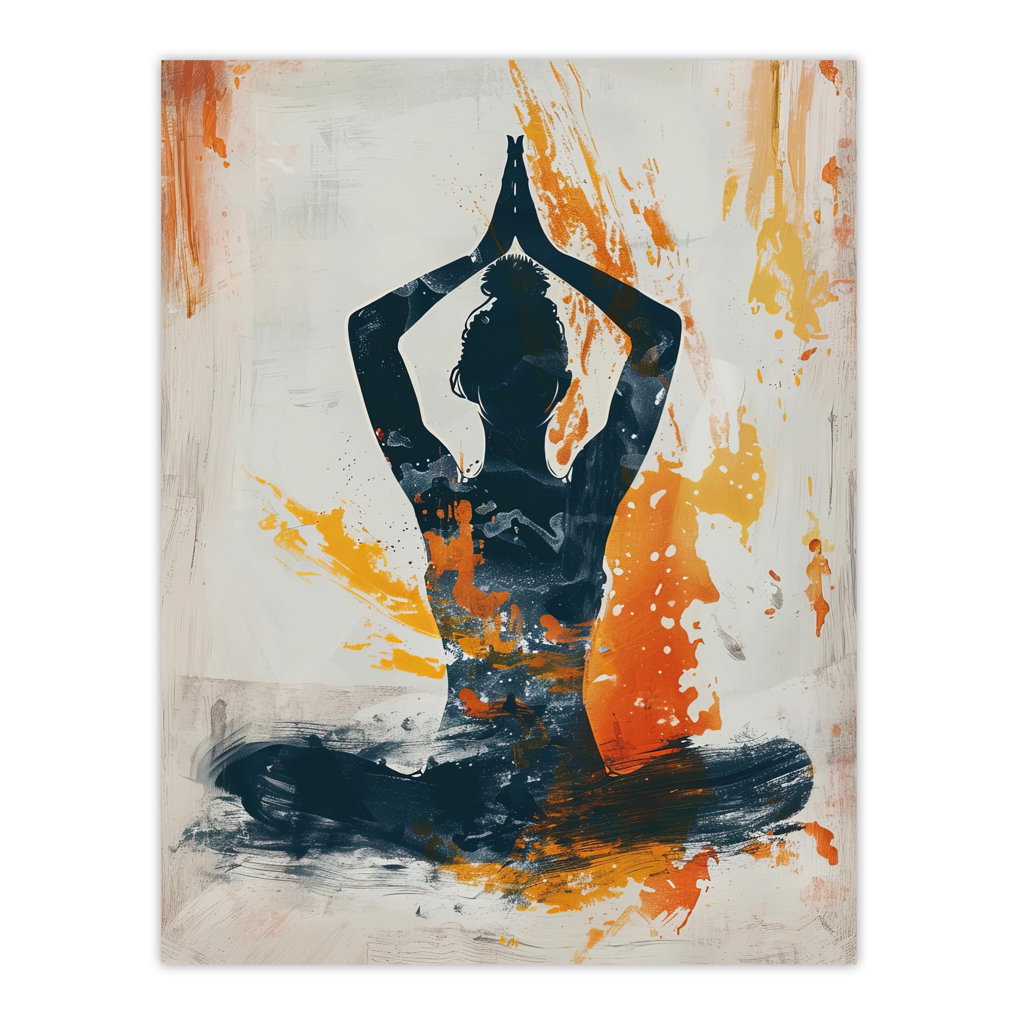 Artery8 Abstract Painting Woman in Yoga Pose Orange Living Room Unframed Wall Art Print Poster Home Decor Premium