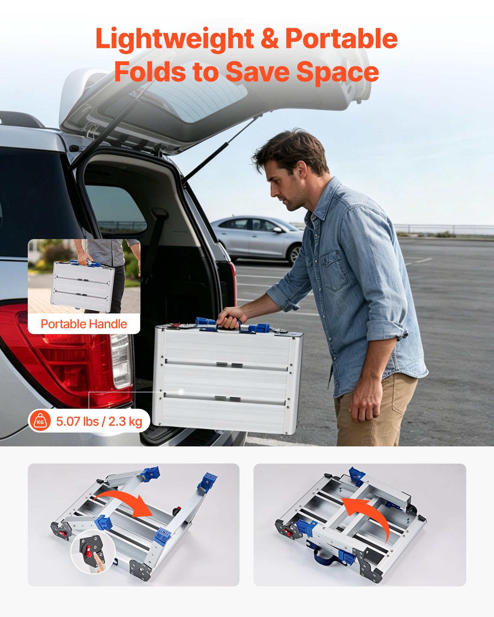 VEVOR Plataforma Plegable de Trabajo, Altura Ajustable de 305 ​​a 406 mm, Capacidad de 226,8 kg, Escalera-Taburete de Aluminio Portátil, Plegable, Antideslizante para Pintura, Mantenimiento y Hogar