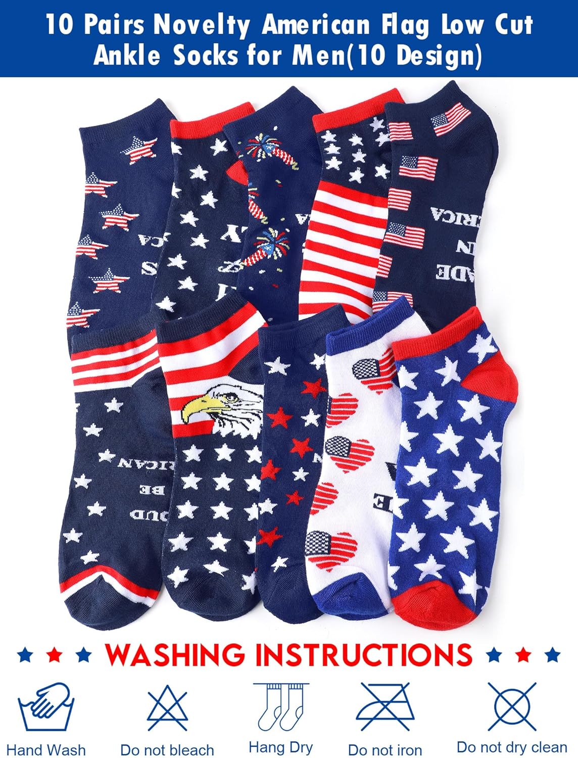 10 Pairs American Flag Socks for Men Novelty USA Patriotic Stars Stripes Cotton Ankle Socks Birthday Gifts for American Veteran Military Enthusiasts - Image 4