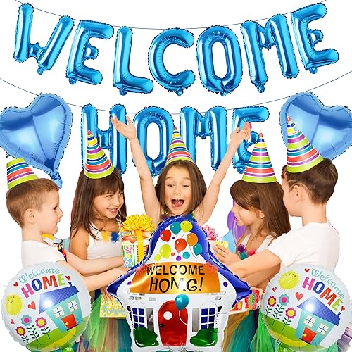 Miniatura 6 de 18 piezas de decoración de bienvenida al hogar, globos azules de bienvenida a casa, globos de papel de aluminio redondos de bienvenida a casa,