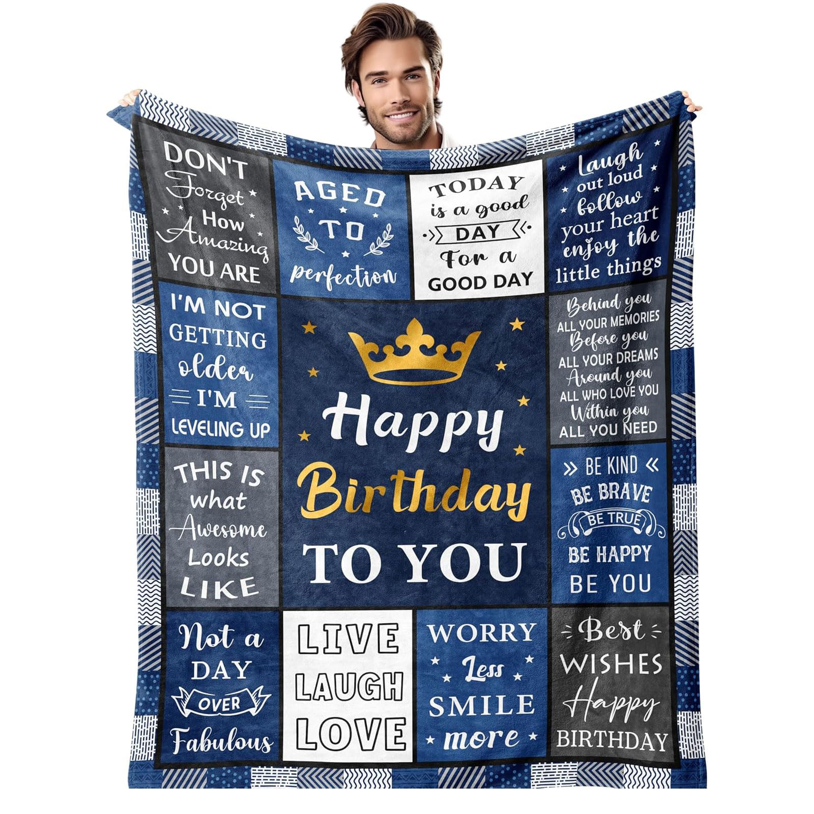 Birthday Gifts for Men, 50" x 60" Flannel Throw Blanket, Unique Birthday Present for Him, Christmas Blanket for Dad, Grandpa, Husband, Brother, Friends, Son (Blue)