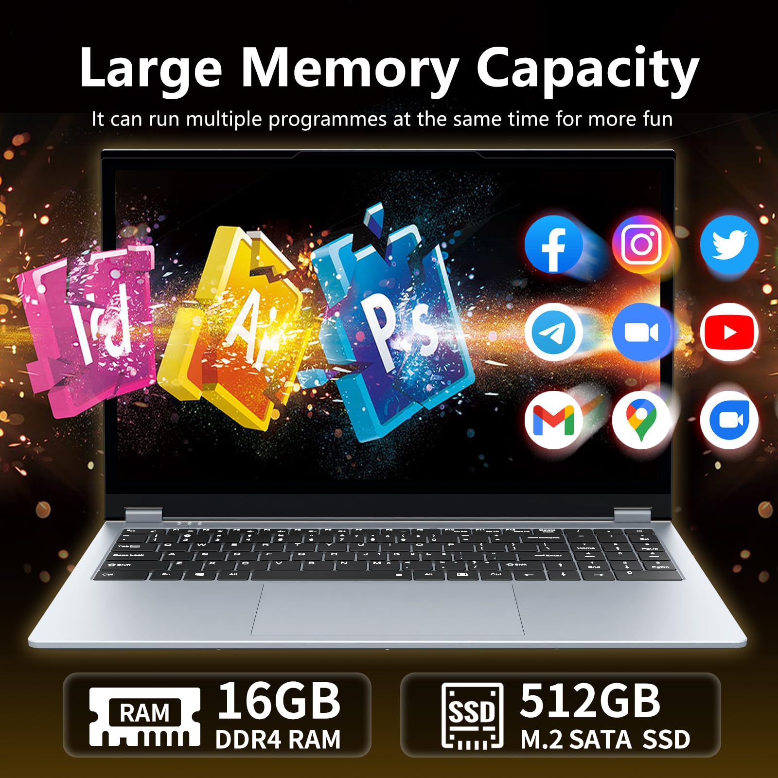 15,6 Pollici Portatile PC 2 in 1, Ryzen 3 3200U CPU, Notebook 16 GB RAM SSD 512 GB, Laptop con display IPS 1920x1080, RJ45, Type-C, USB 3.0, ultra sottile e leggero Computer portatile