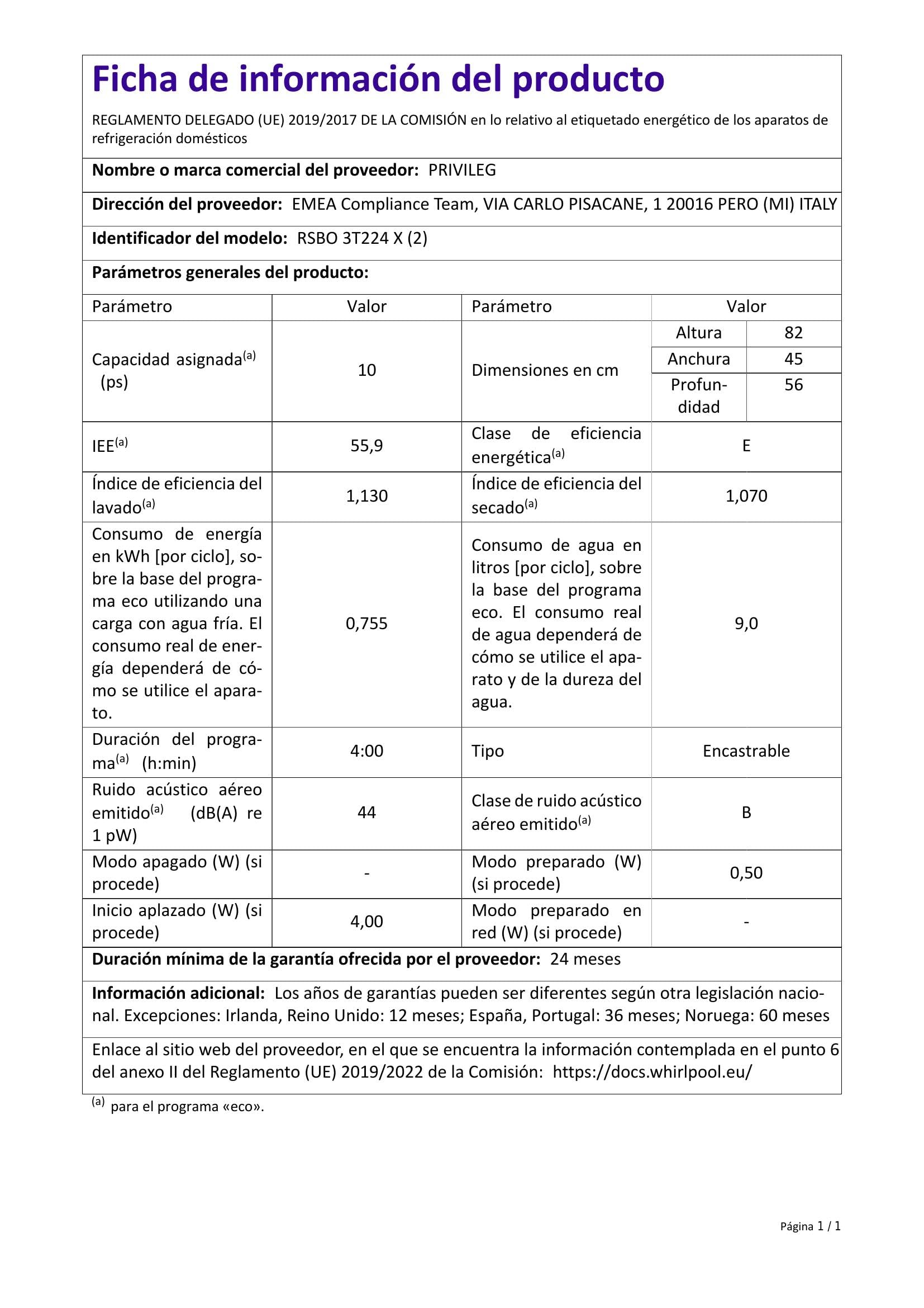 Privileg RSBO 3T224 X Integrierbarer Geschirrspüler 45 cm / Push&Go / eXtra Programm/ Express-Programm/ Intensivprogramm/ Startzeitvorwahl/ Kindersicherung /Vollwasserschutz
