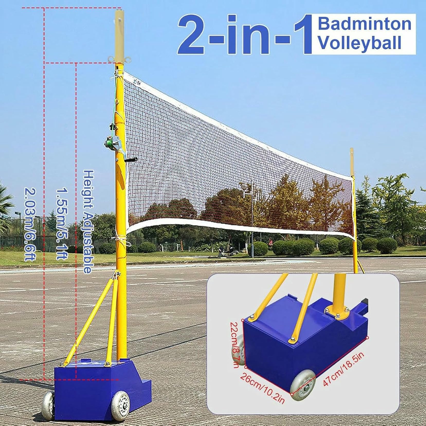 Red De Voleibol/bádminton Interior Y Pole, Red De Voleibol Portátil con Soporte para Patio Trasero, Red De Voleibol Exterior Ajustable De 5-6.9 Pies Al Aire Libre Y Postes para Deportes ~/