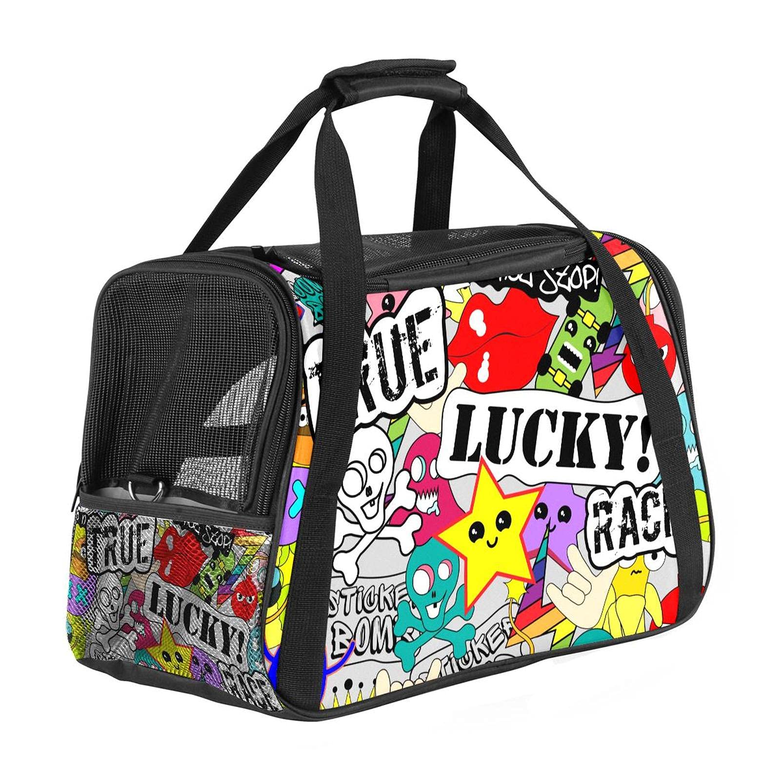Bolsa de transporte para mascotas gatos medianos y perros pequeños con pegatinas