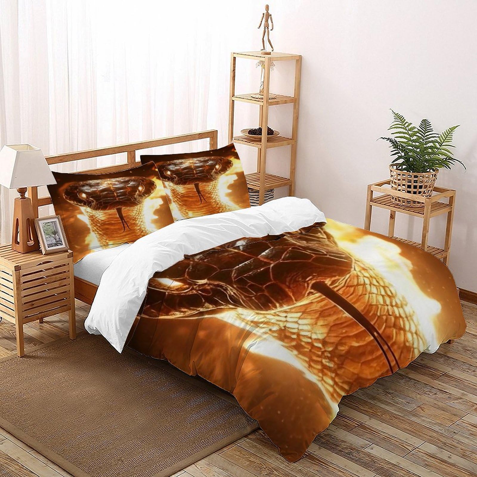 Parure de lit serpent grand format pour remplacer le linge terne par une housse moderne or