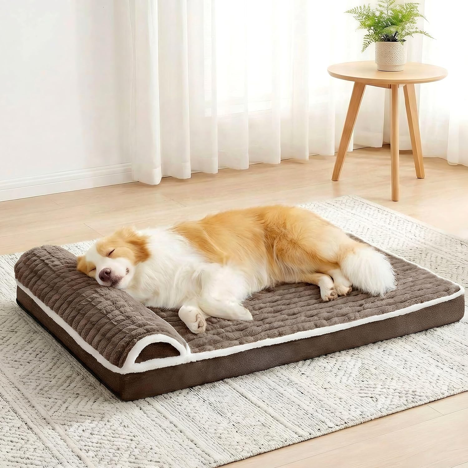 Jolibean Orthopedic Jumbo Dog Bed Large Sized Dog with Pillow 142X101cm Waterproof Soft Comfortable Egg Crate Foam Pet Crate Beds Mat with Removable Washable Cover and Non-Slip Bottom, Taupe