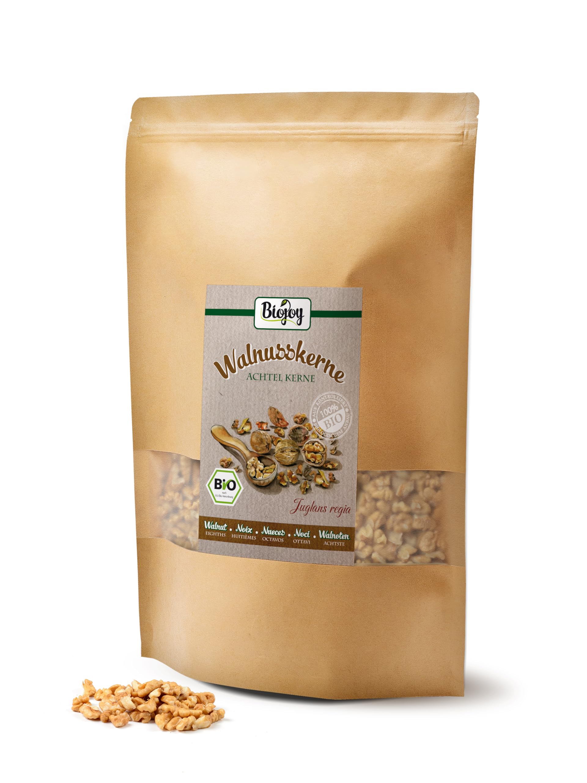Biojoy Nueces Peladas Ecológicas (1 kg Octavos), crudas y sin aditivos (Juglans regia)