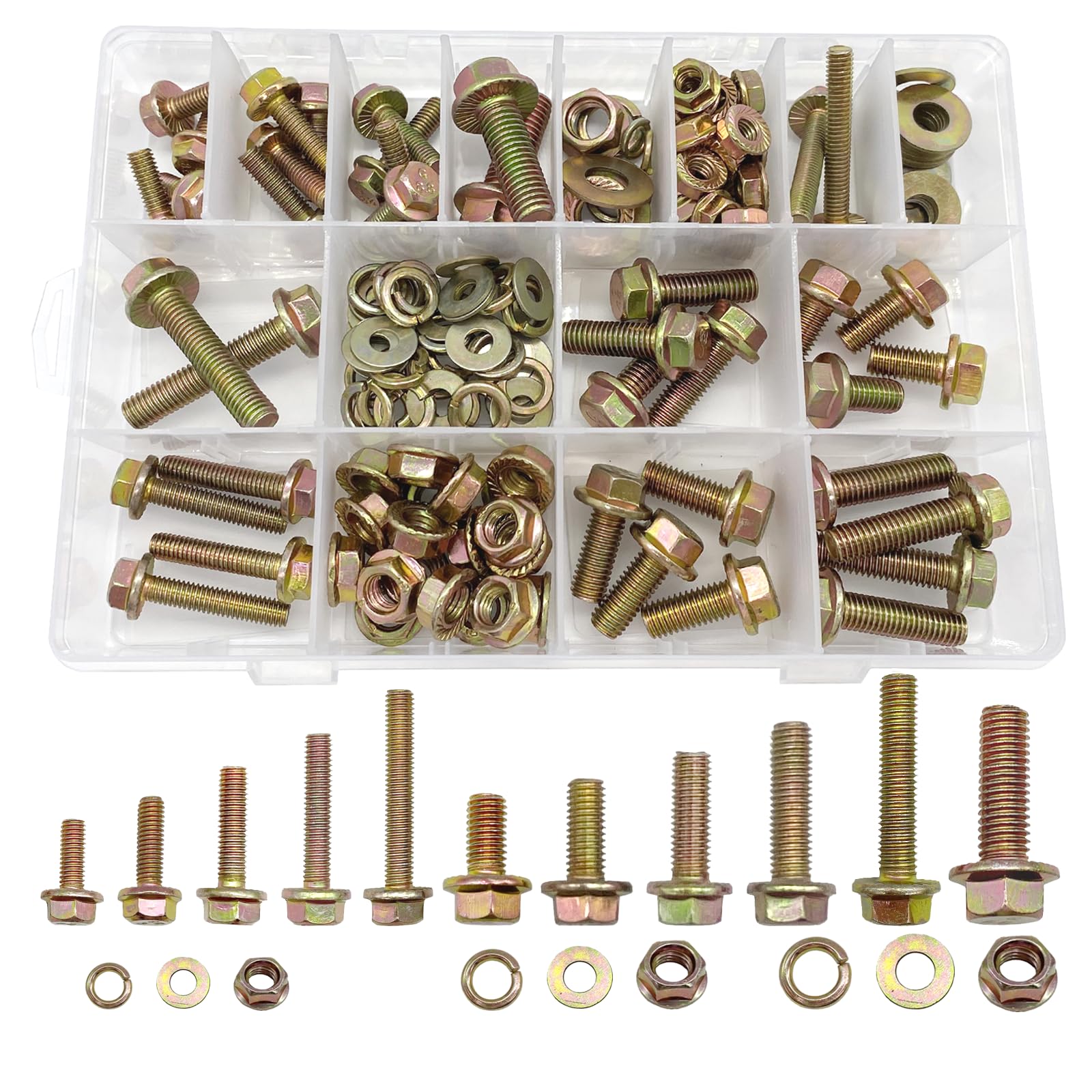 170pcs Metric Flange Bolt Assortment, Nuts and Bolts Assortment Kit, M6x1.0, M8x1.25, M10x1.5(16mm to 40mm) Metric Bolt Kit, Flange Hex Bolts and Nuts