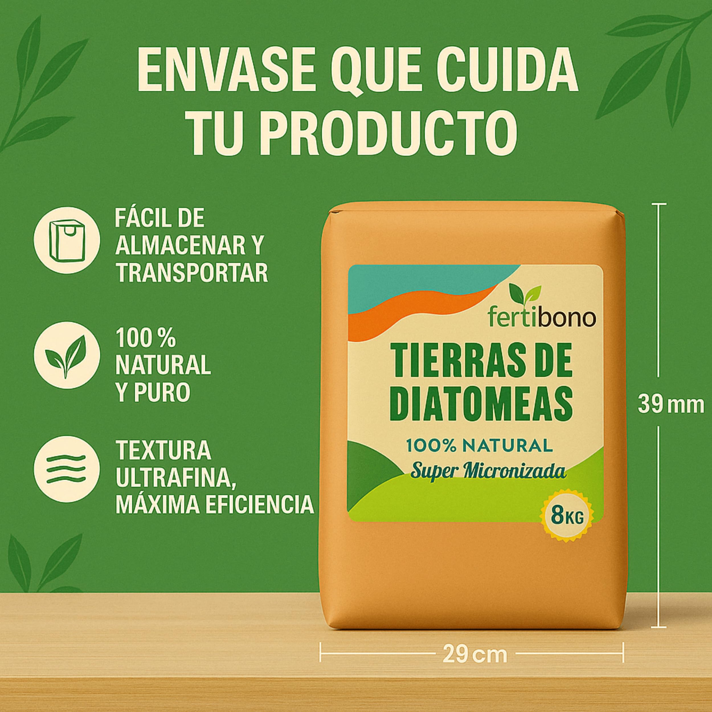 FERTIBONO Tierra de diatomeas 8 kg · Super micronizada · Multiusos para jardín, plantas y gallineros · Polvo natural fácil de aplicar