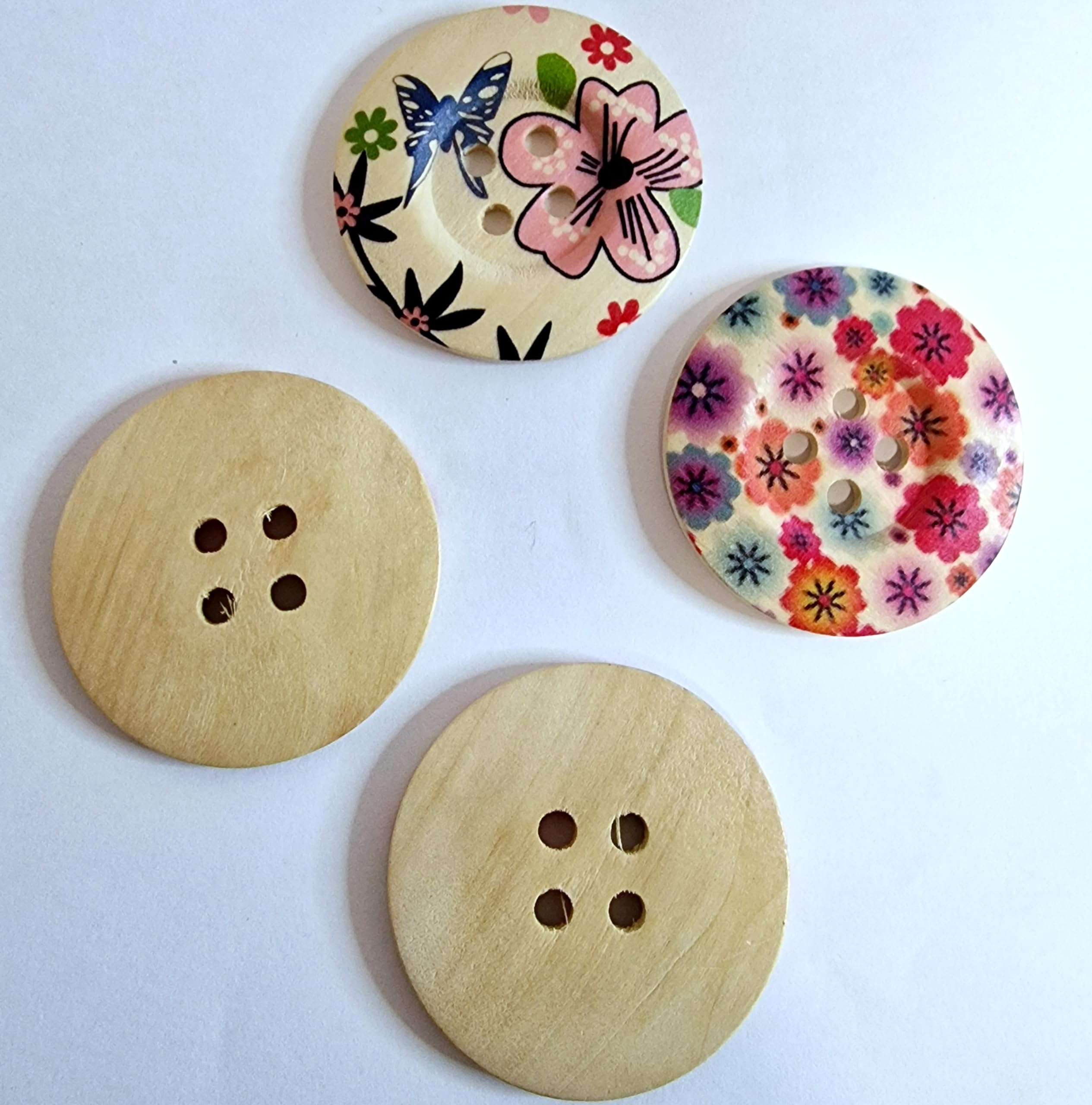 MajorCrafts® 10pcs 50mm Mixed Flower Patterns 4 Holes Large Round Wood Sewing Buttons Craft Embellishments - Image 3