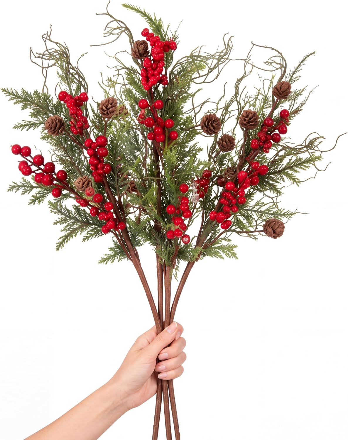 Yunlly 2 Pcs 28in Christmas Artificial Pine Branches with Berry, Pinecone