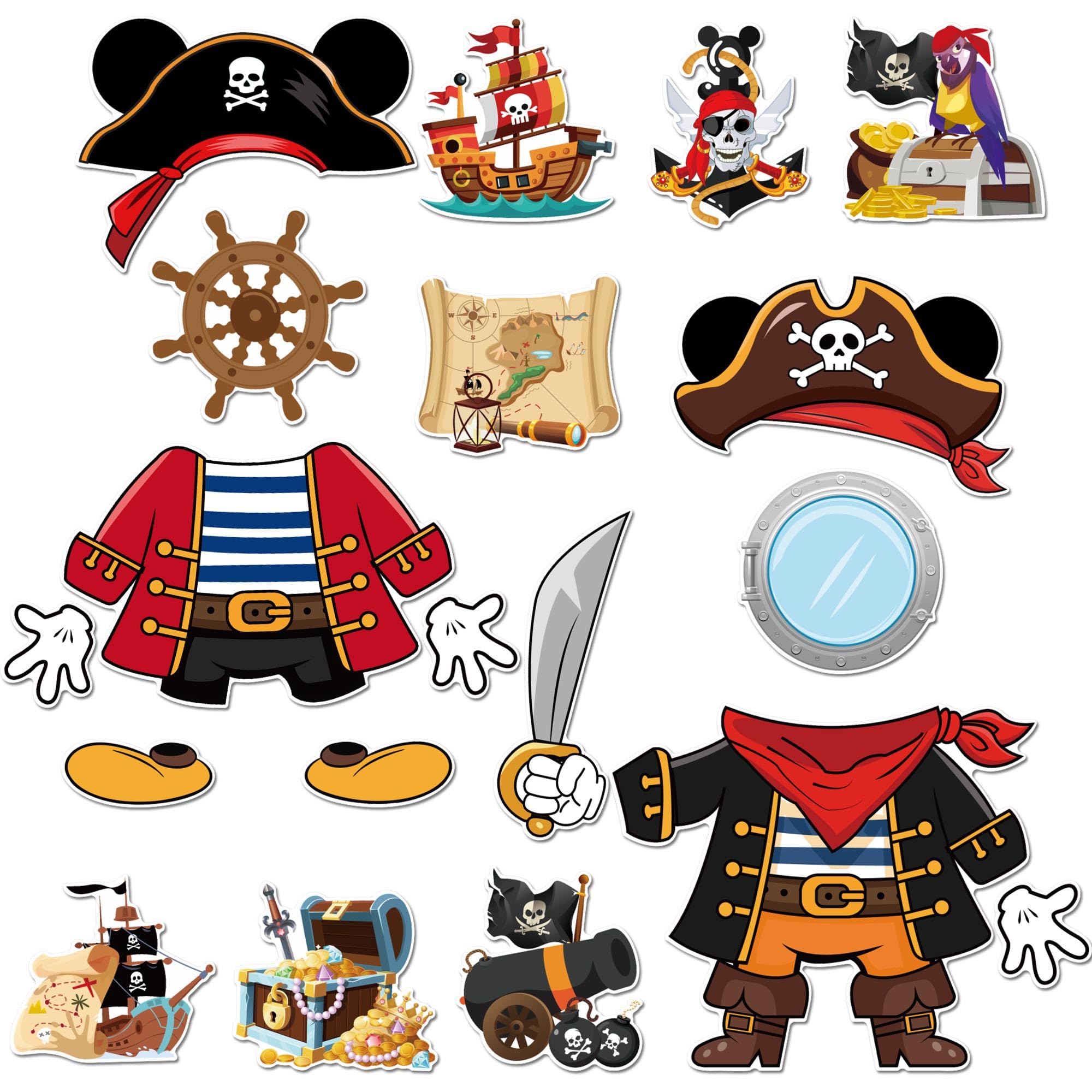 19 Pcs Cruise Door Decorations Magnetic, Pirate Captain Mouse Dress Up Nautical Family Vacation Cruise Ship Door Magnets, Fun Magnetic Ship Cabin Signs Fridge Magnets Decor