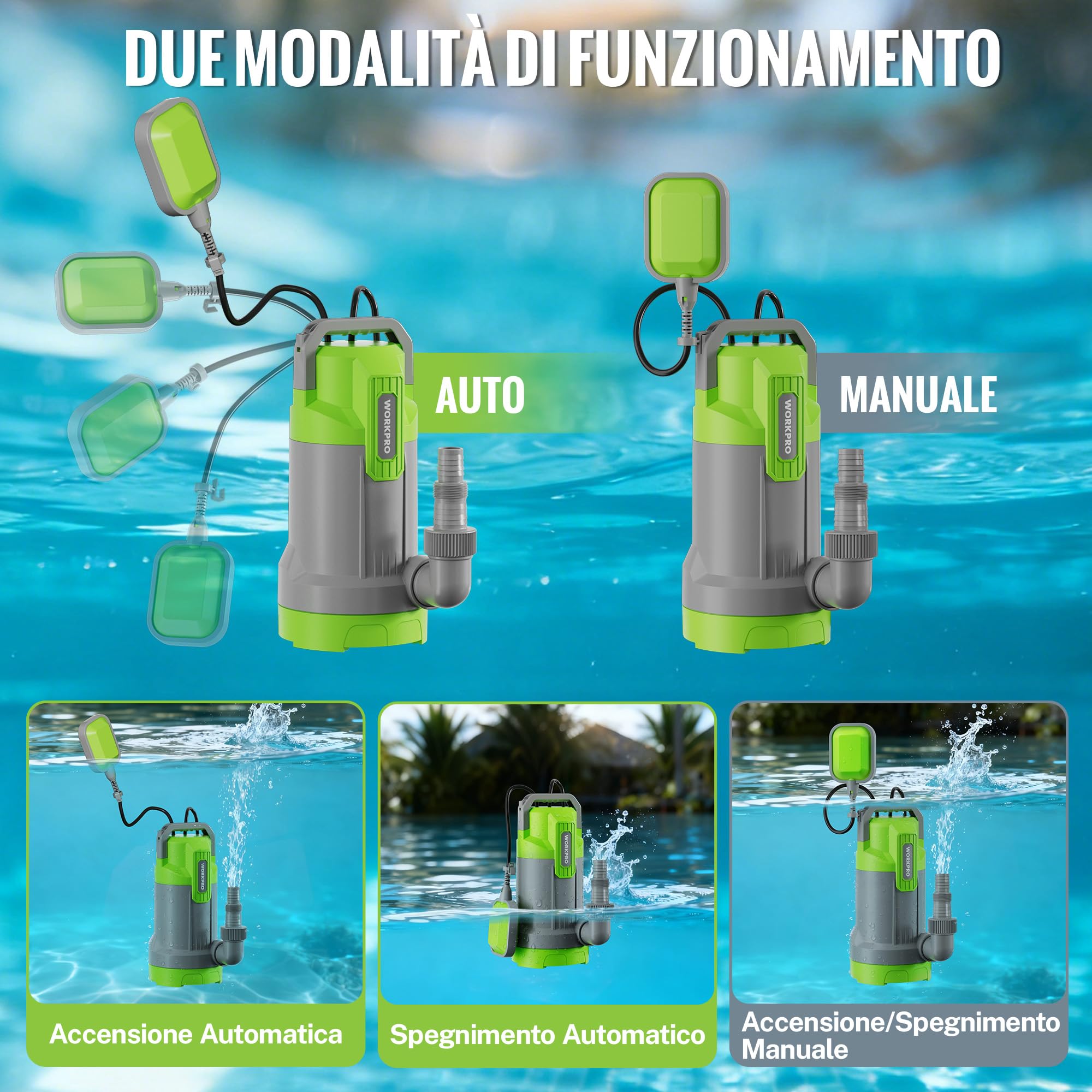 WORKPRO 2-in-1 Pompa Sommergibile per Acque Luride da 700 W