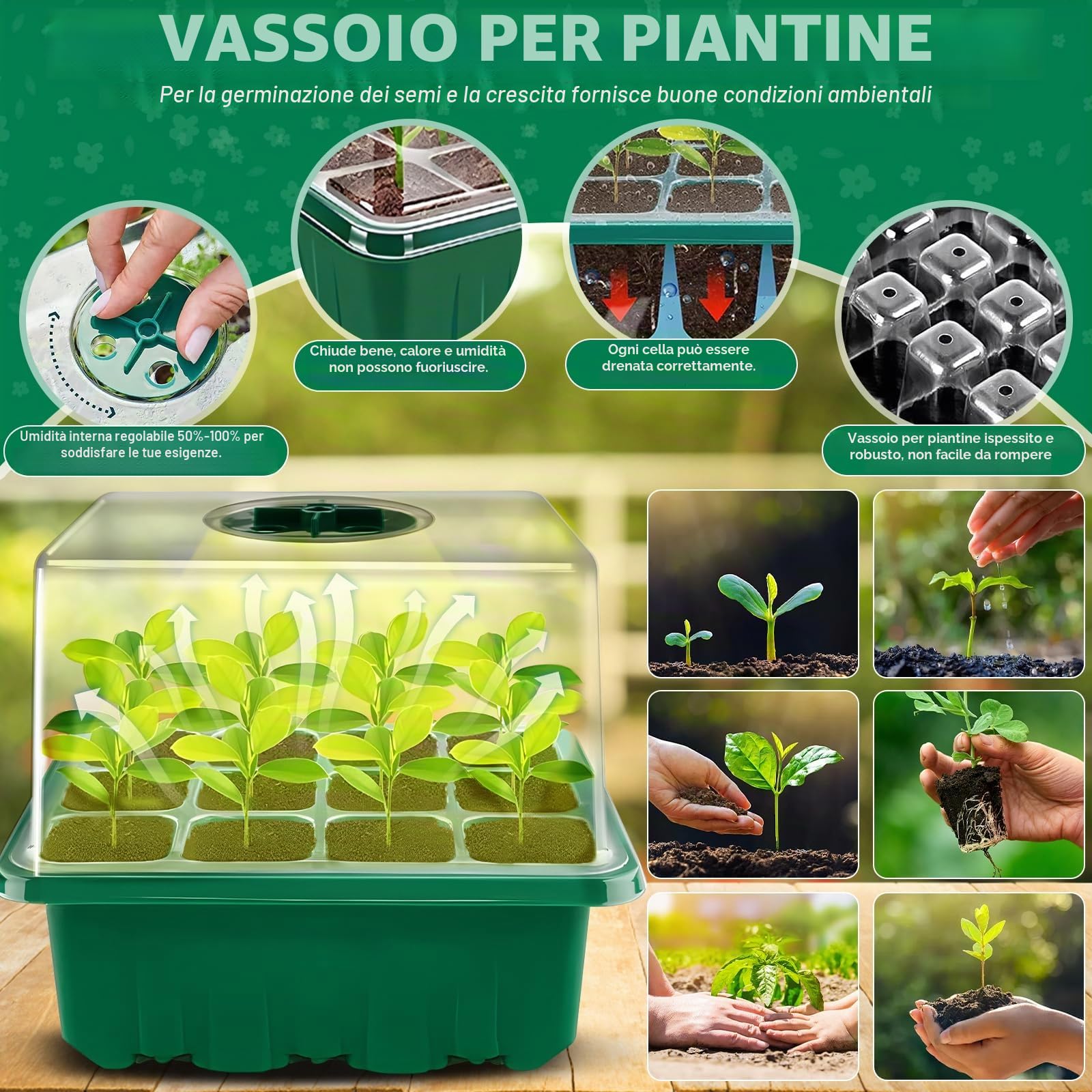 Mini Serra Germinazione, Set di 5 Vassoi per Germinazione Mini Serre con Luce per Piante,Vassoi per Coltivazione con Coperchio,10 Etichette,2 Strumenti,Guanti, Piantine Vassoio di Germinazione