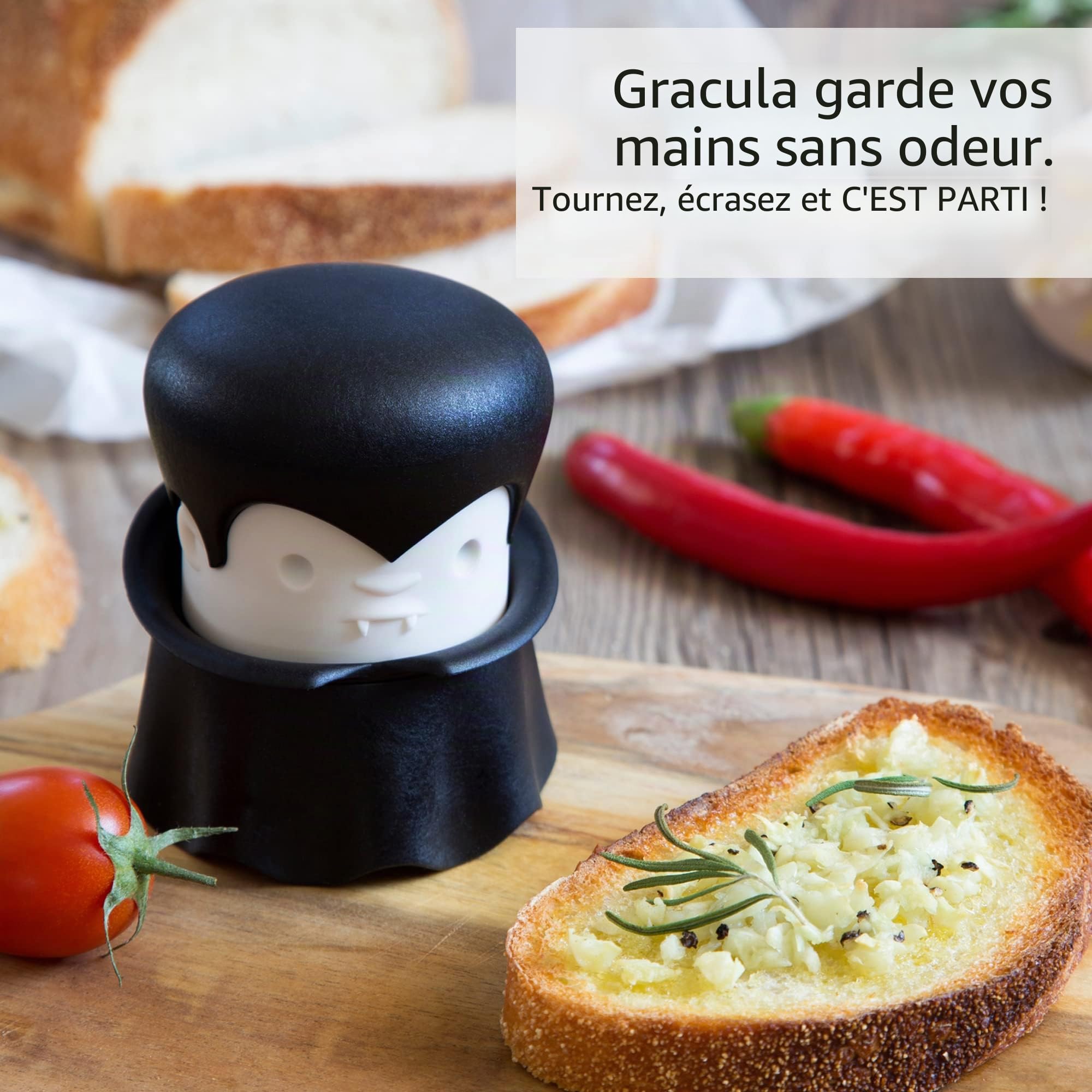 OTOTO Gracula presse ail, éplucheur d'ail, cadeaux halloween, aussi pour gingembre, noix, piments, herbes - cadeaux gothiques