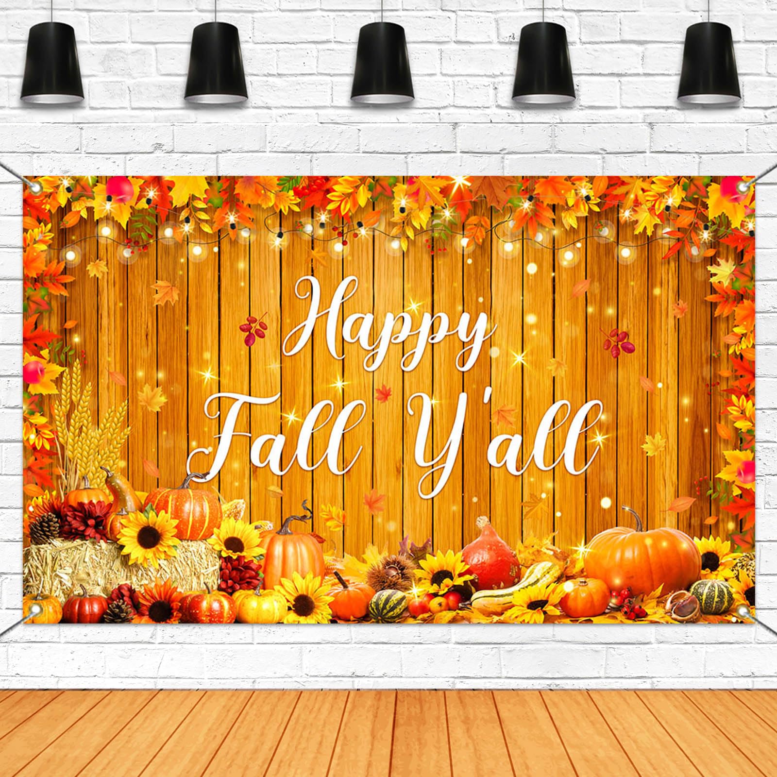 Mocsicka Happy Fall Y'all Backdrop Autunm Harvest Pumpkin Party Decorations Banner Fall Male Leaf Thanksgiving Day Background for Photography (Yellow,