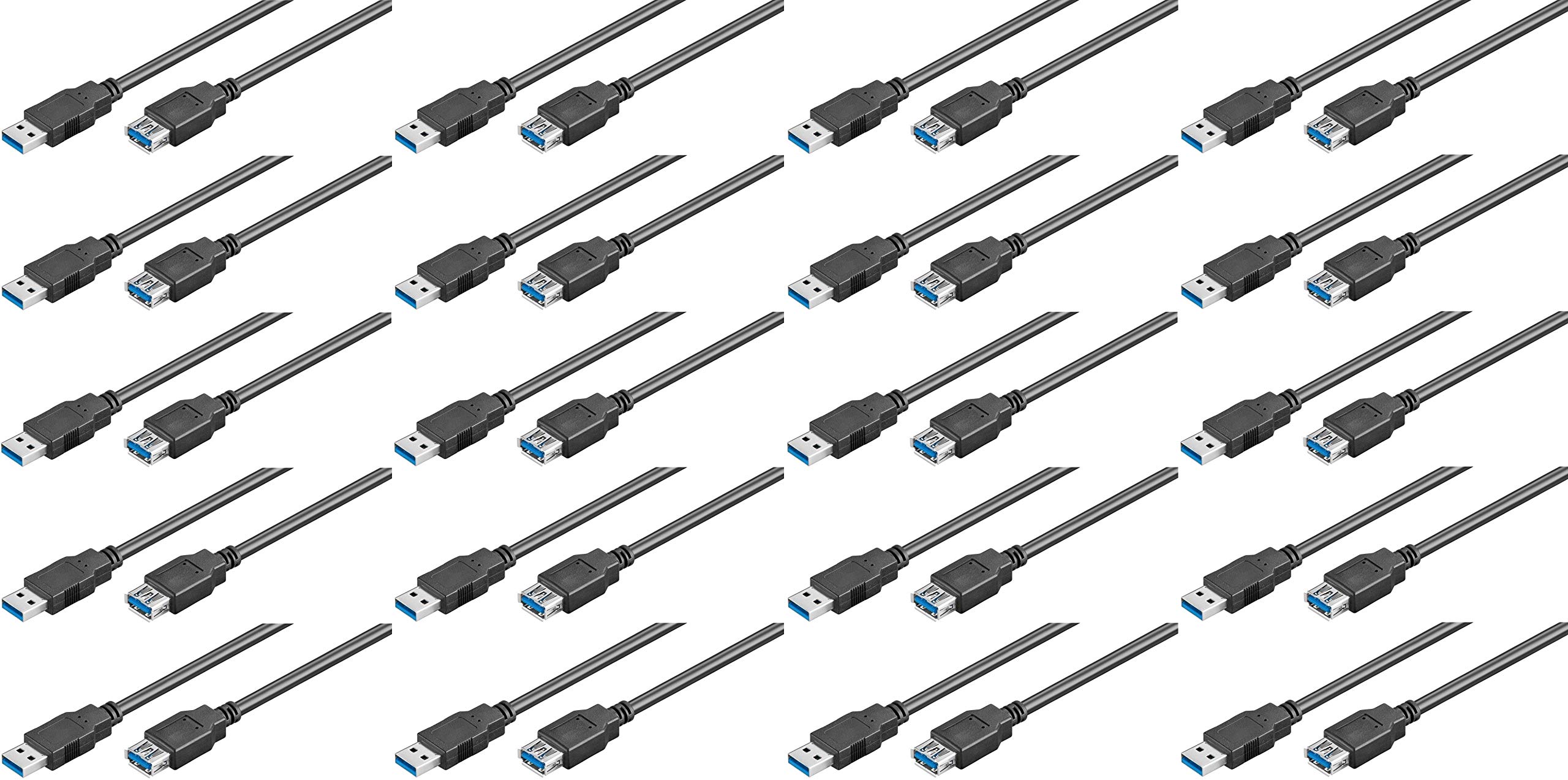 20er Set WireThinX Verlängerung USB 3.0 Kabel Stecker A an Buchse A, schwarz, 3,0 m
