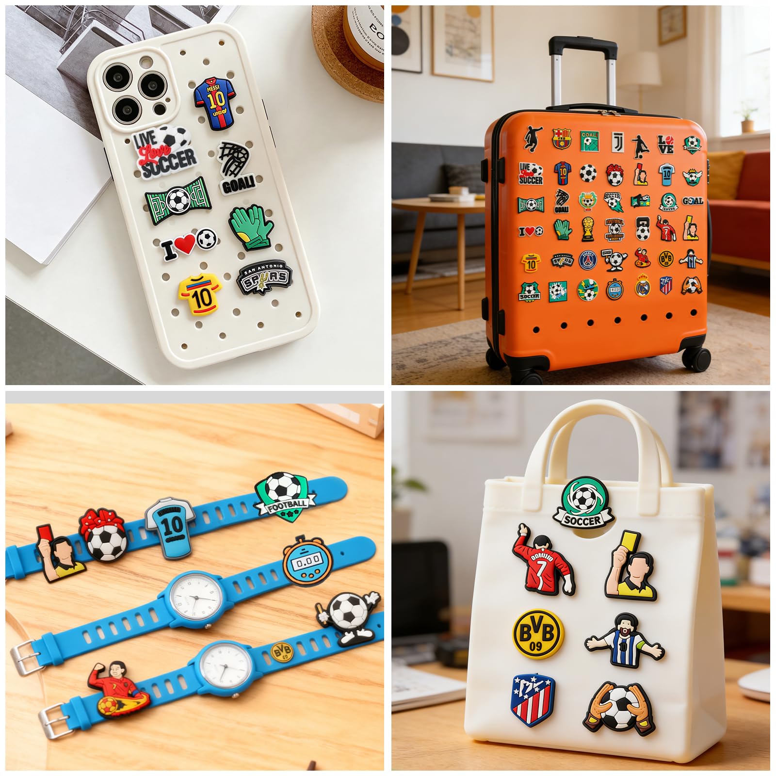 Juego de 42 colgantes para zuecos con tema de fútbol, estrella de fútbol de PVC desmontable, para Crocs, accesorios decorativos para zapatos, accesorios para niños, jóvenes, adultos, aficionados al