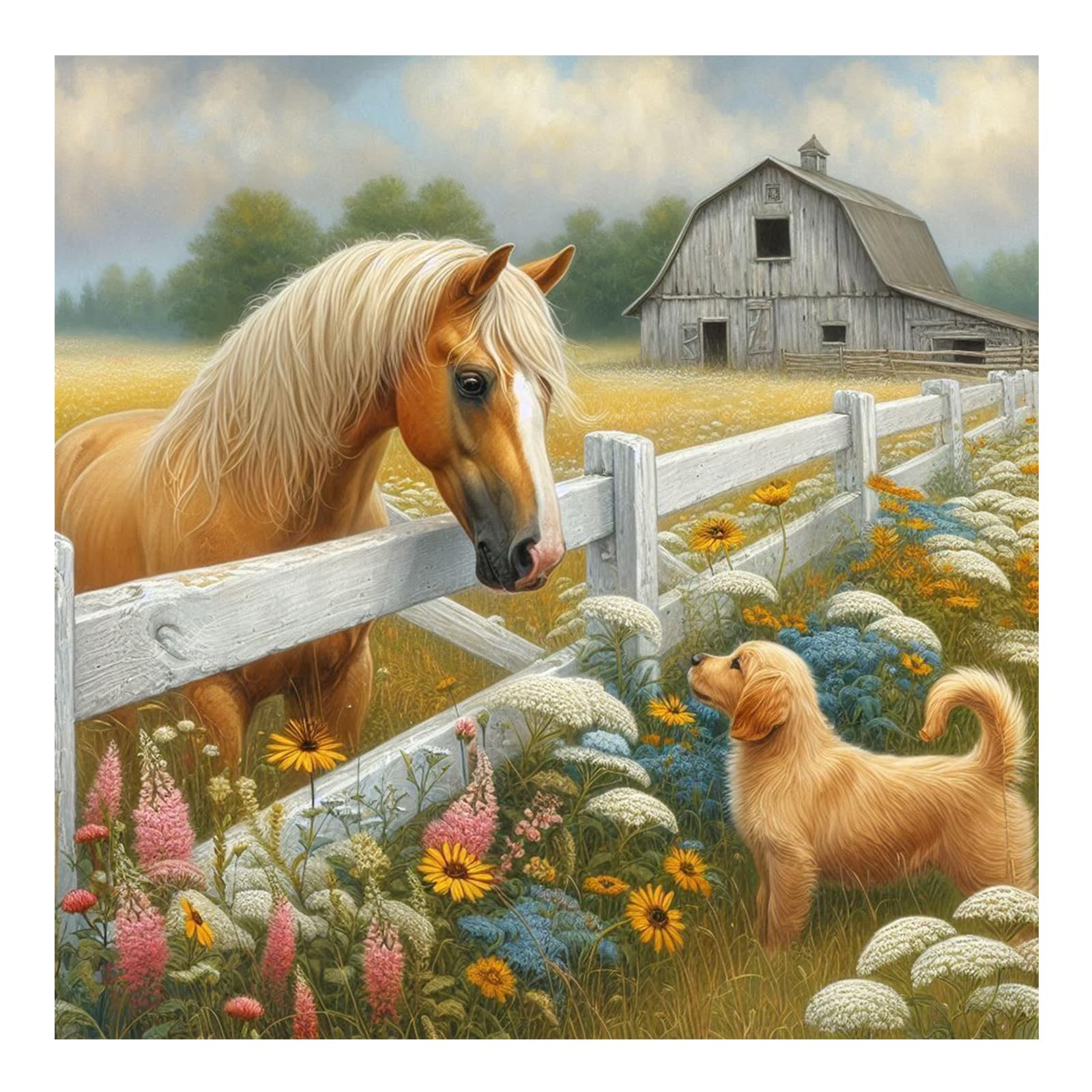 AMORARS Horse and Dog Diamond Art Kits Adults, Diamond Painting kit for Beginner, Gem Art,Crystal Art Kits,Round Full Drill for Home Wall Decor Gifts,12x12 inch