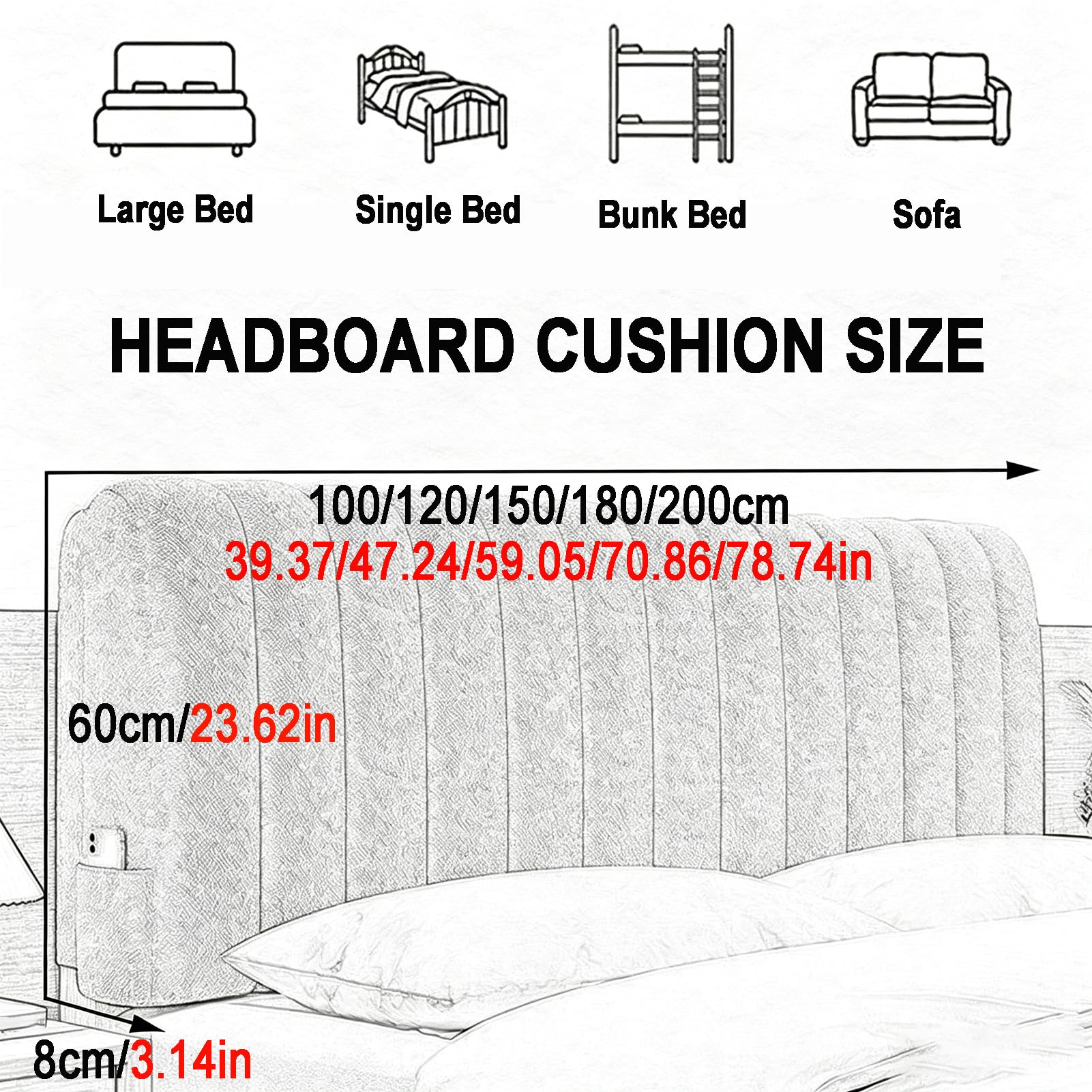 Plush Bed Headboard Cushion, Backrest Pillow, Bed Support