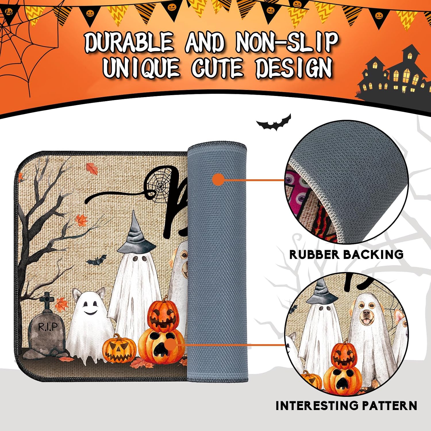 Ceenna Halloween Door Mat Outdoor 27.6 x 15.7 Inch Halloween Front Door Welcome Mat Boo Pumpkin Trick or Treat Rug Spooky Ghost Decorative Doormat for Indoor Outdoor Home Kitchen Bath(Boo)
