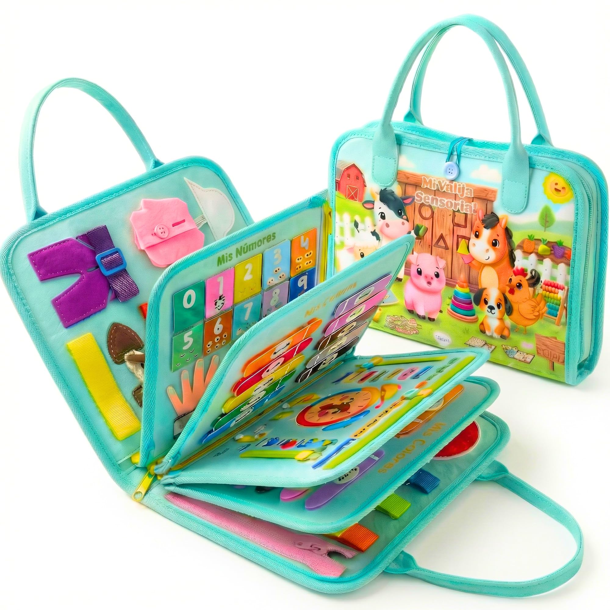 LUMS Montessori Book 1 2 3 4 5 Years - Sensory Educational Activity Book - Felt Briefcase Style Fine Motor Toy - Portable Busy Board for Travel and Learning
