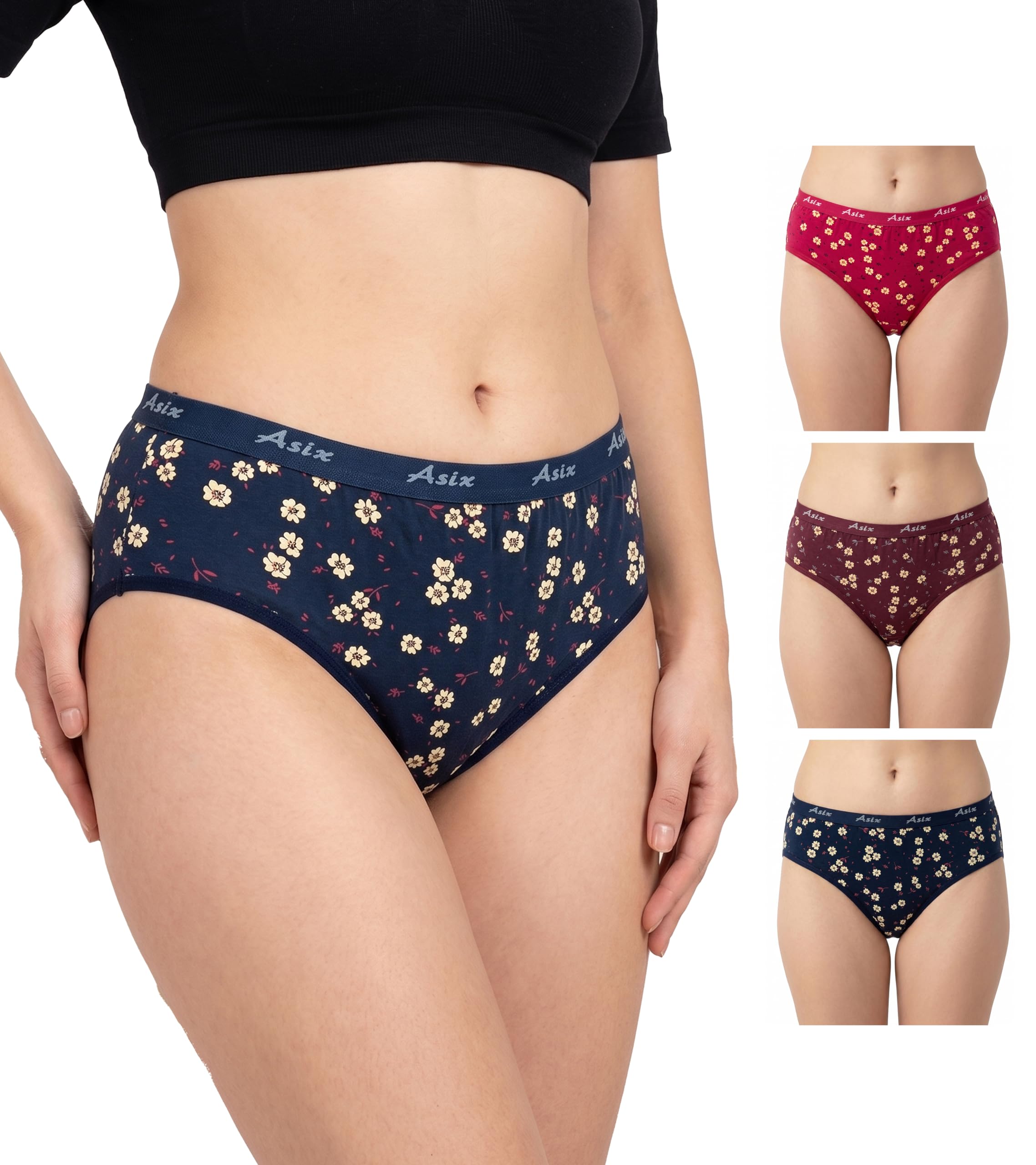 asix Pack of 3 Women Cotton Panties | Soft Breathable Printed Ladies Underwear | Comfortable Innerwear with Stretchable Waistband-picture-48
