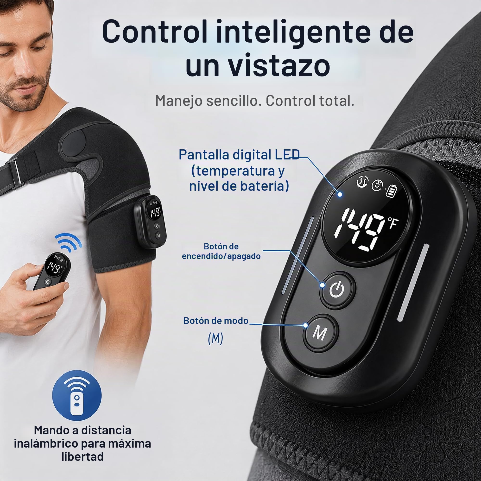Masajeador de hombro 3 en 1 con mando a distancia, almohadilla térmica de hombro con 5 niveles de calor y 5 modos de vibración, batería de 5000 mAh, vendaje de hombro recargable con temporizador para